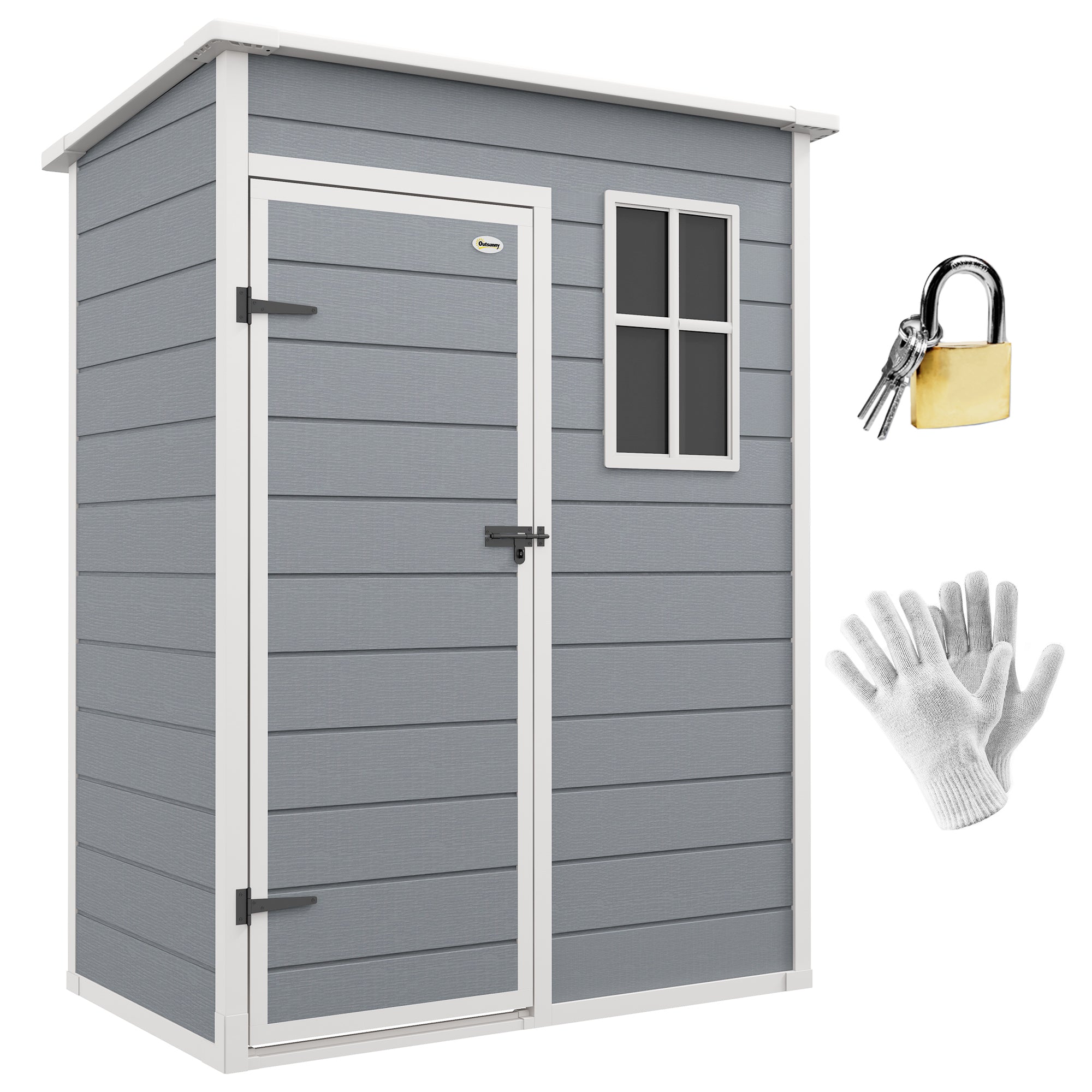 Outsunny 5' x 3' Garden Shed with Floor, Outdoor Storage Shed with Lockable Door, Window and Vent for Garden, Patio, Grey - North Peak Garden Furniture