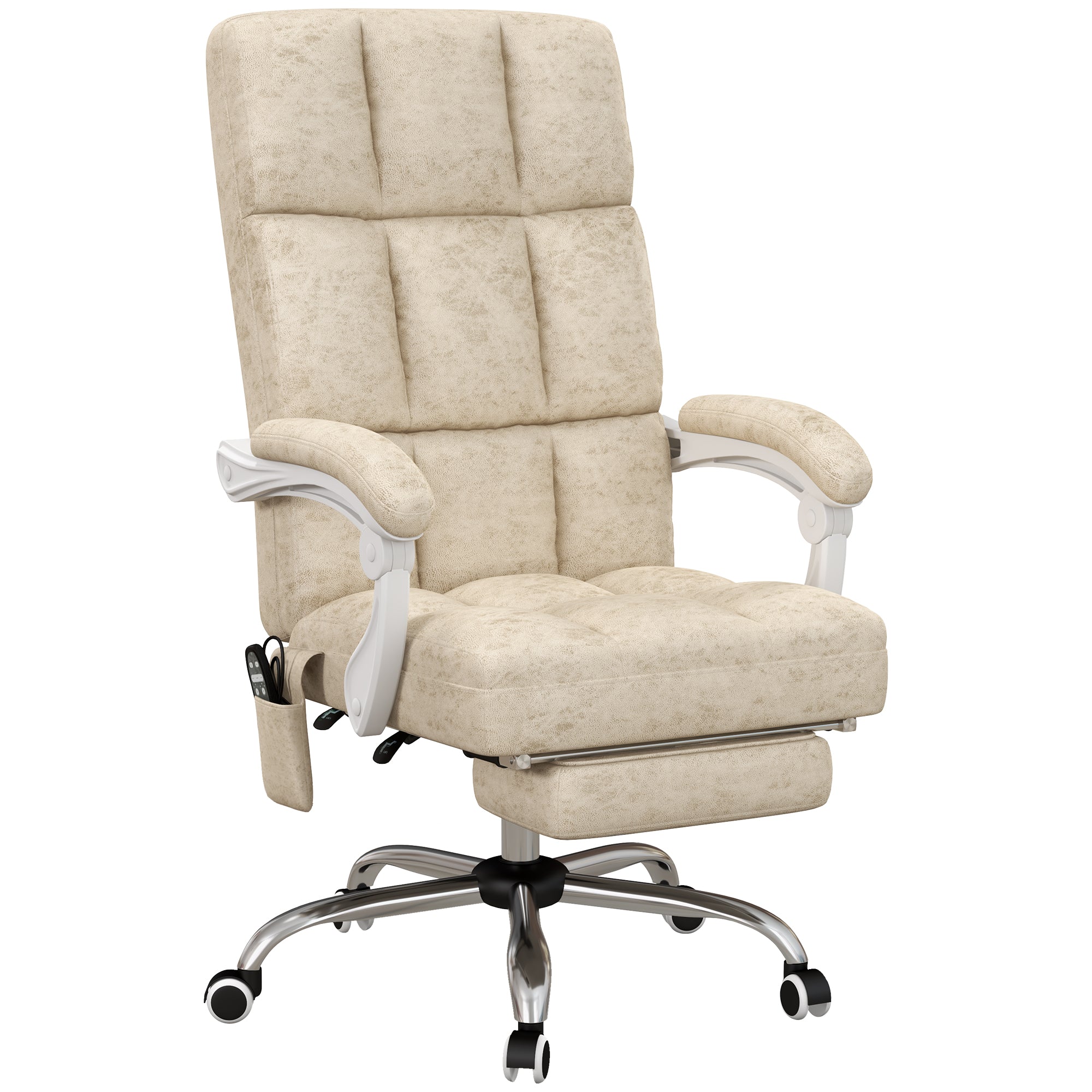 Vinsetto Massage Office Chair, Ergonomic Desk Chair, Comfy Work Study Chair with Heat, Padded Seat, 135° Reclining Back and Footrest for Home Office, Beige - North Peak Garden Furniture