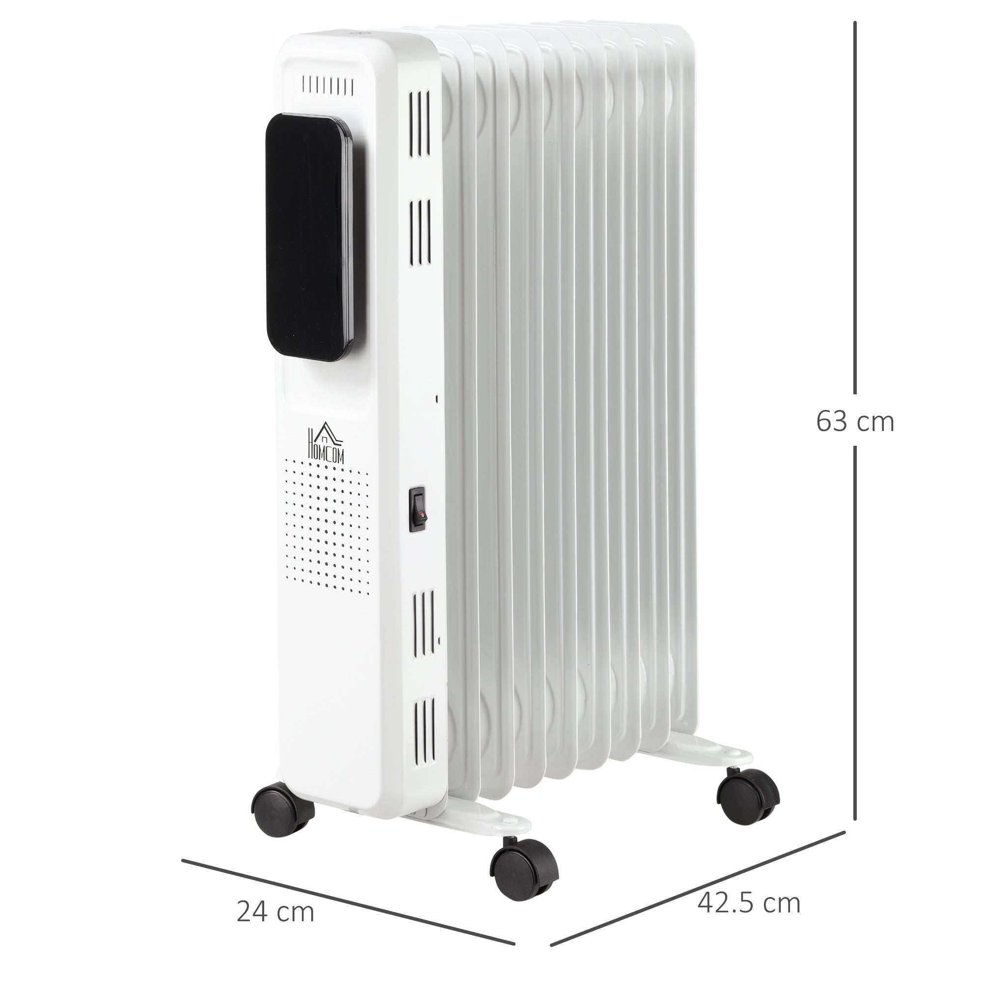 HOMCOM 2000W Oil Filled Radiator, 9 Fin Portable Electric Heater with LED Display, 24H Timer, 3 Heat Settings, Adjustable Thermostat, Safety Cut off, Remote Control, White