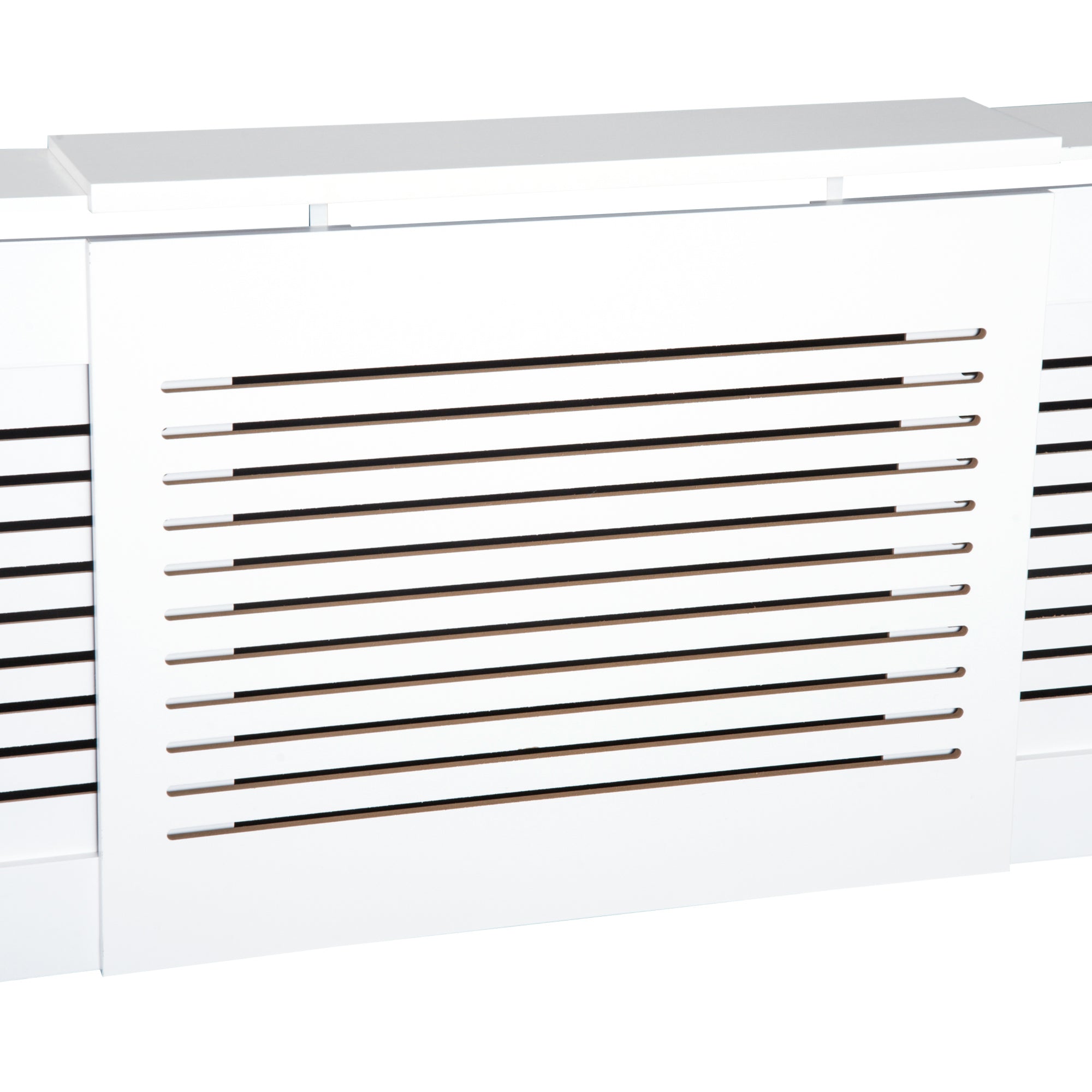 HOMCOM MDF Extendable Radiator Cover Cabinet Shelving Home Office Slatted Design White 139-208.5L x 20.5W x 82.5H cm - North Peak Garden Furniture