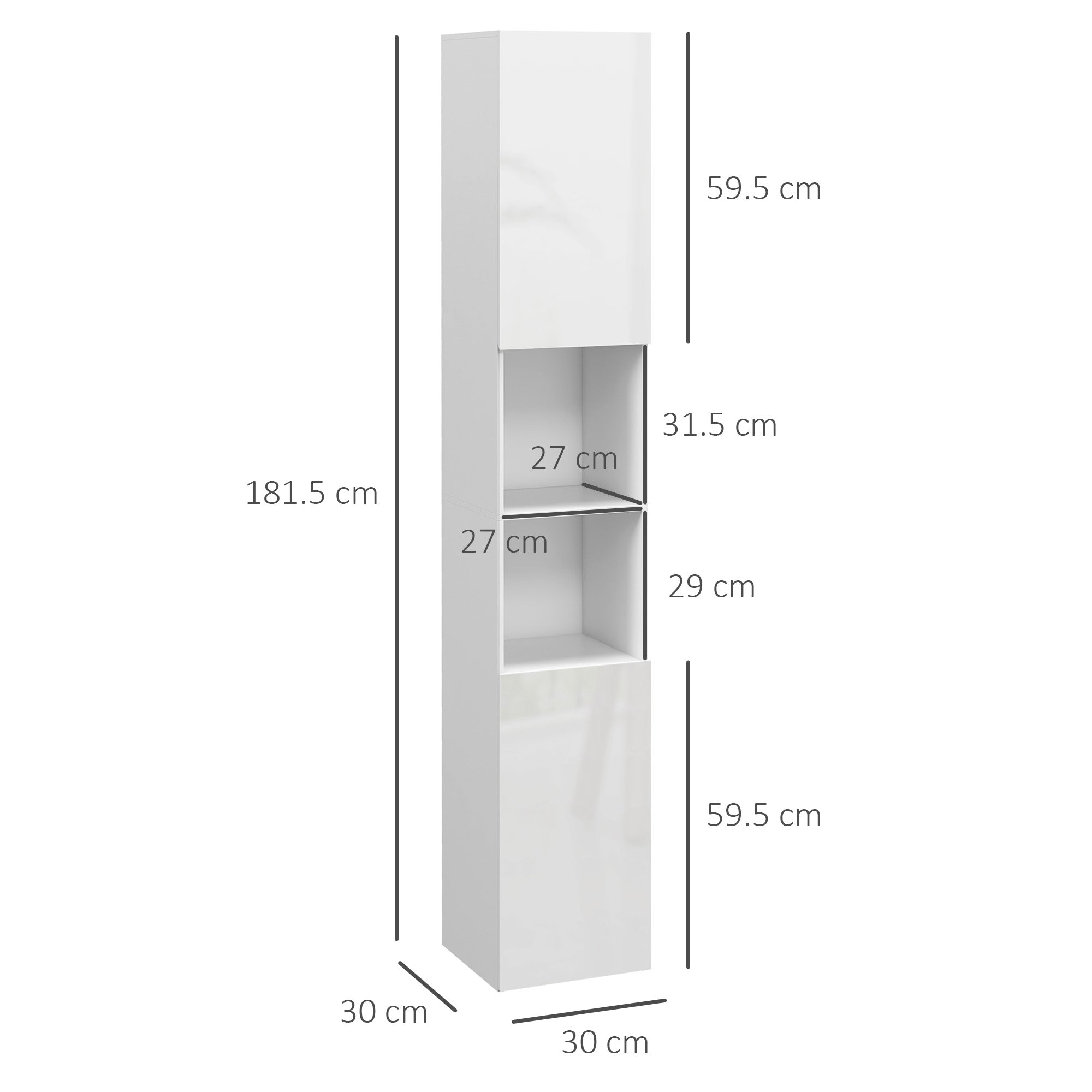 kleankin Multi-Storage Slim Bathroom Cabinet - High Gloss White - North Peak Garden Furniture