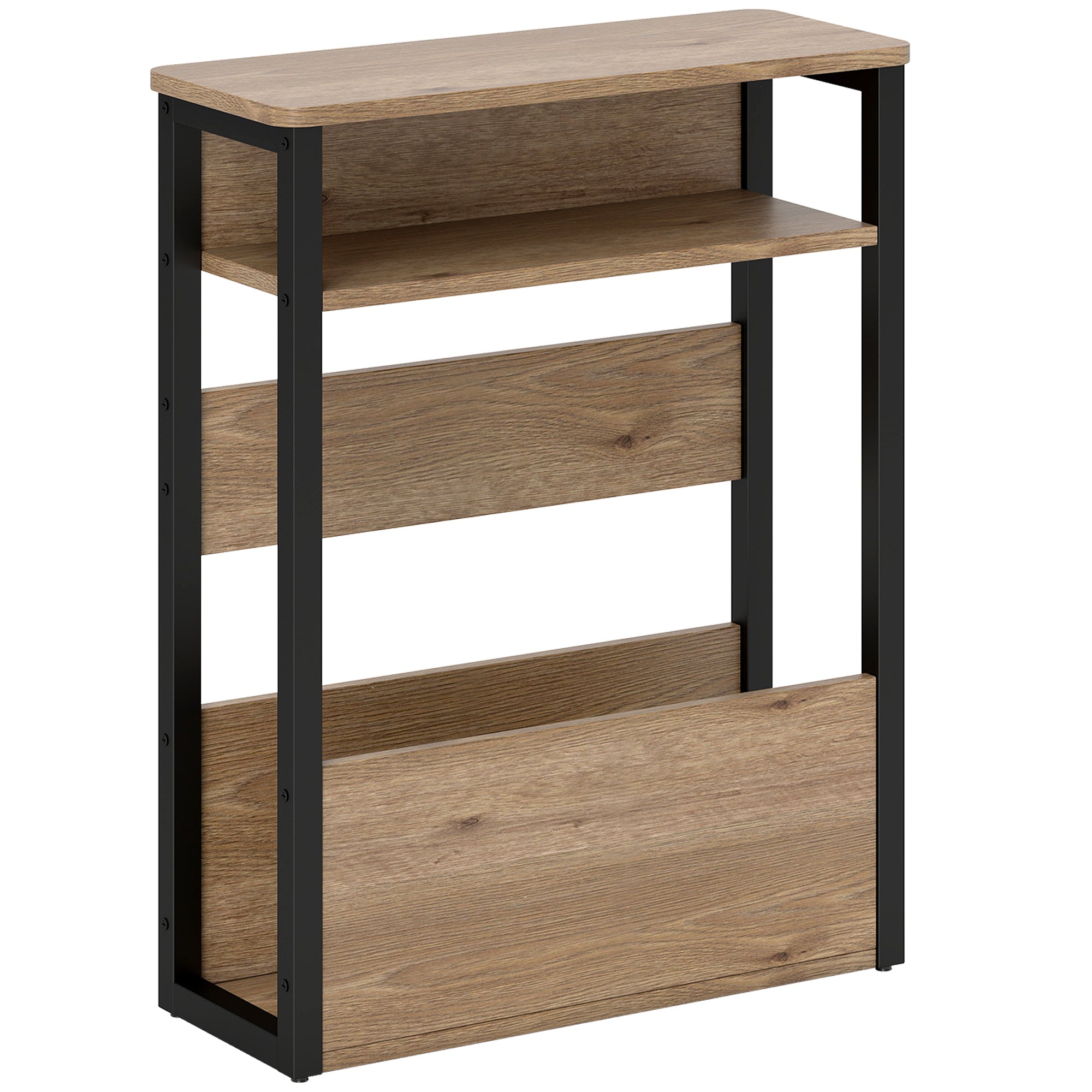 HOMCOM Industrial-Style Side Table - Black/Walnut Brown