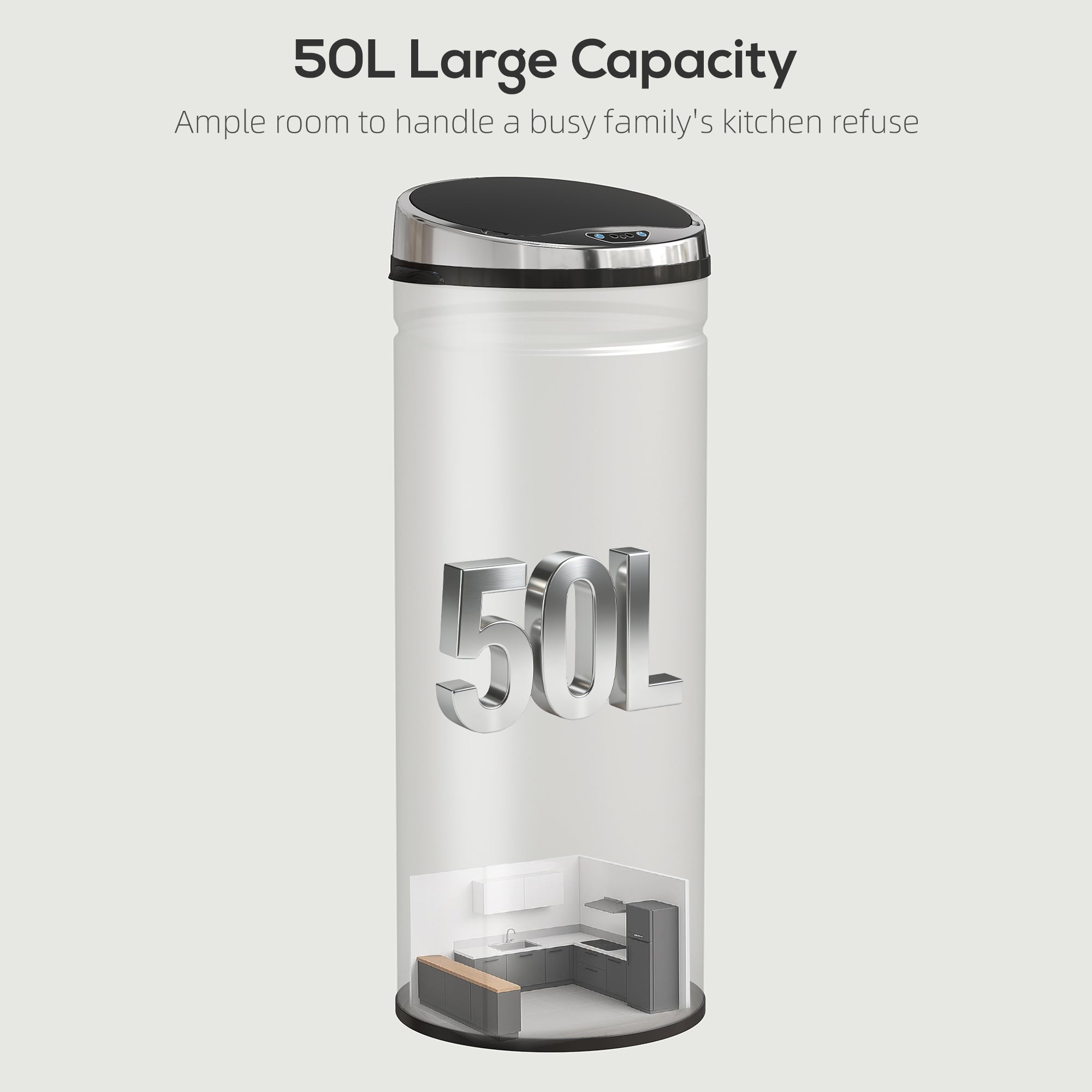 HOMCOM 50L Stainless Steel Sensor Bin - Silver Tone