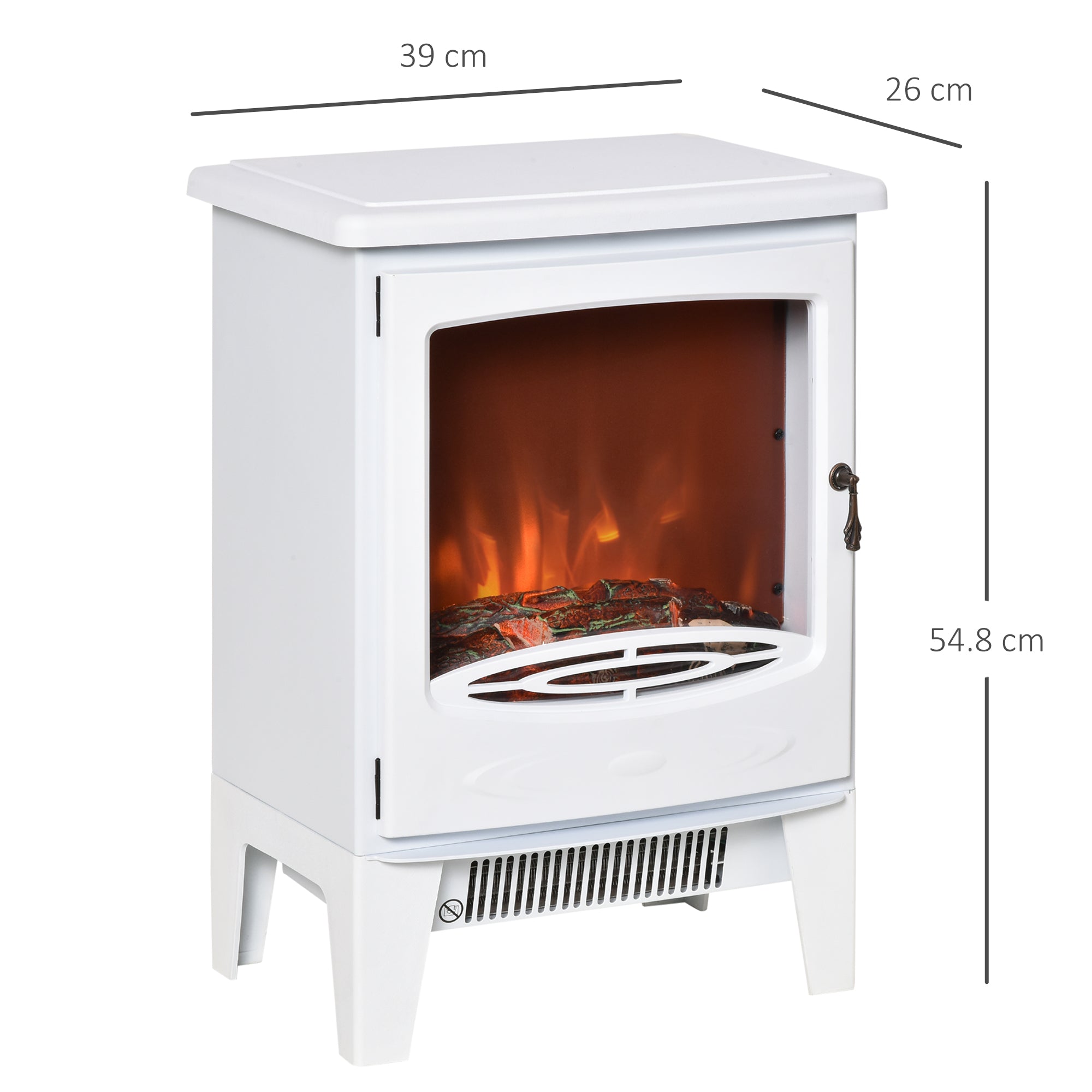 HOMCOM Electric Fireplace Stove, Free standing Fireplace Heater with Realistic LED Flame Effect, Overheat Safety Protection, 900W/1800W, White