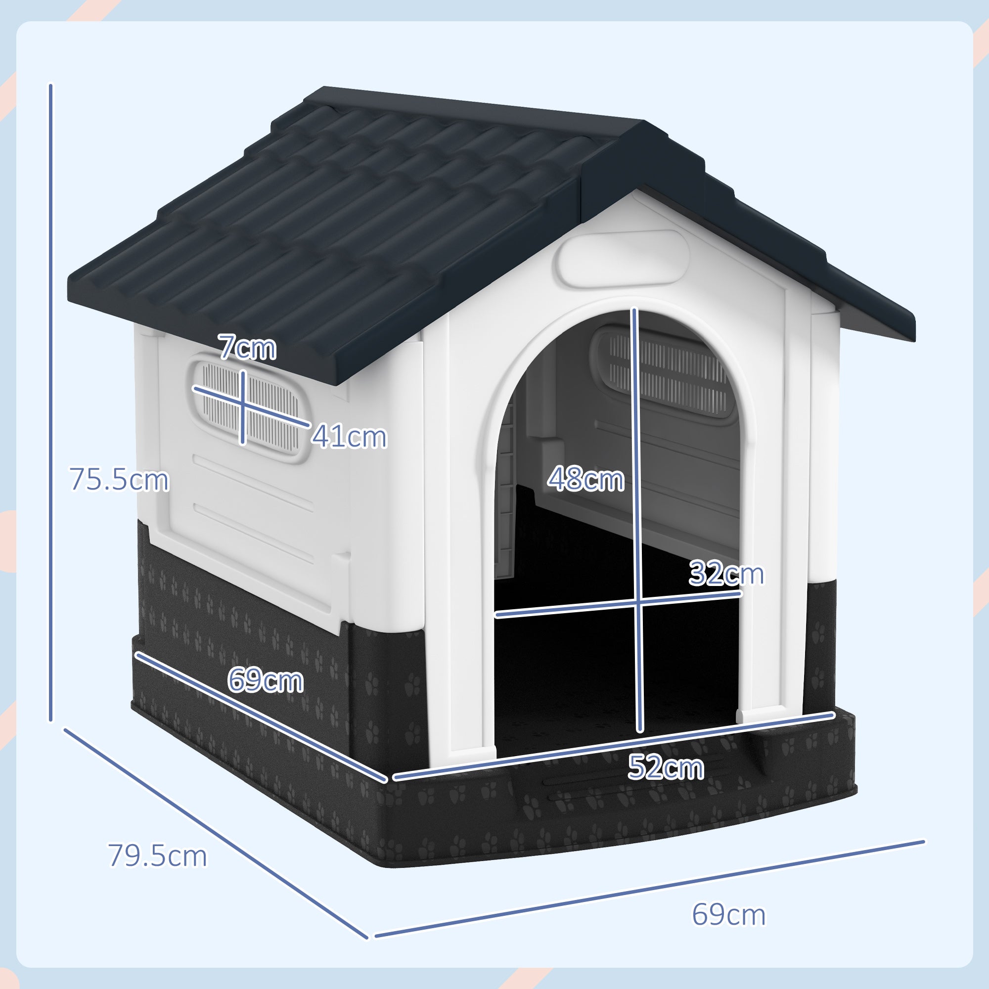PawHut Plastic Dog Kennel with Windows, for Garden Patio, Miniature and Small Dogs, 80 x 69 x 76cm - Grey - North Peak Garden Furniture