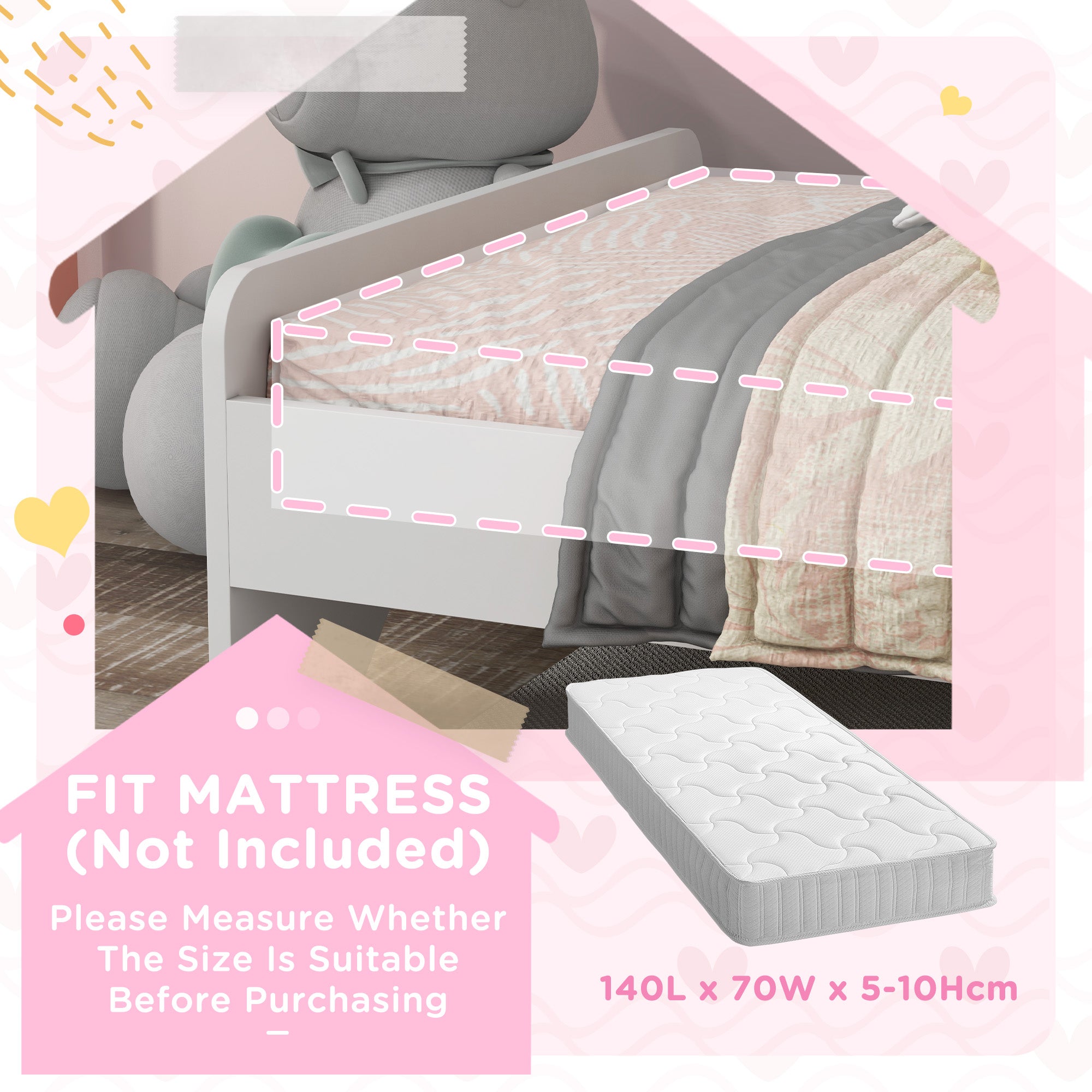 ZONEKIZ Unicorn-Designed Toddler Bed, Kids Bedroom Furniture, for Ages 3-6 Years, 143 x 74 x 67cm - White - North Peak Garden Furniture