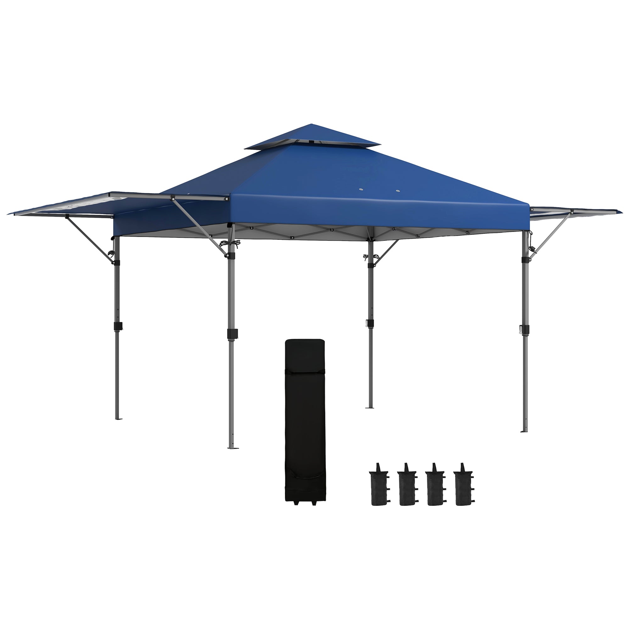 Outsunny 5 x 3m Height Adjustable Pop-Up Gazebo, with Accessories - Blue - North Peak Garden Furniture