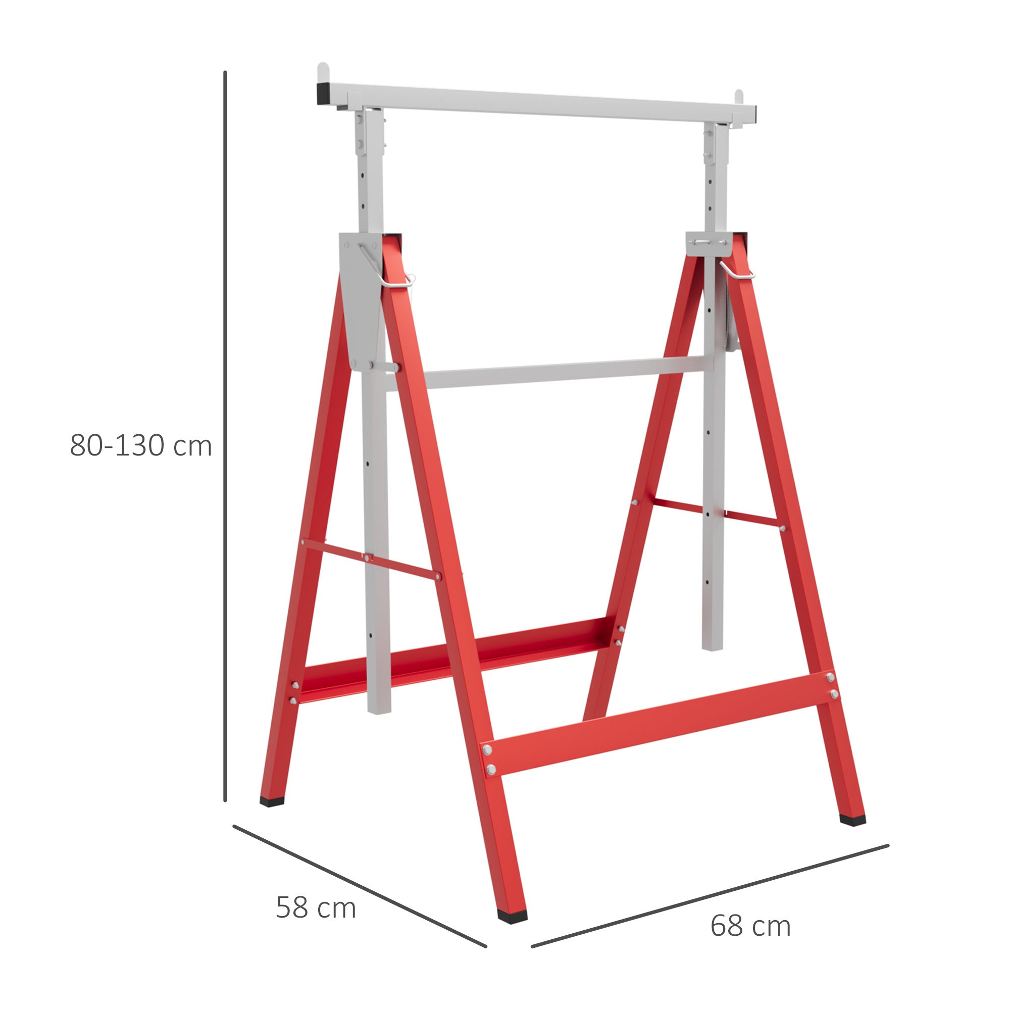 HOMCOM Set of 2 Adjustable Telescopic Builders Trestle, DIY Steel Work Bench Carpenter, Folding Saw Horse Tools Red - North Peak Garden Furniture