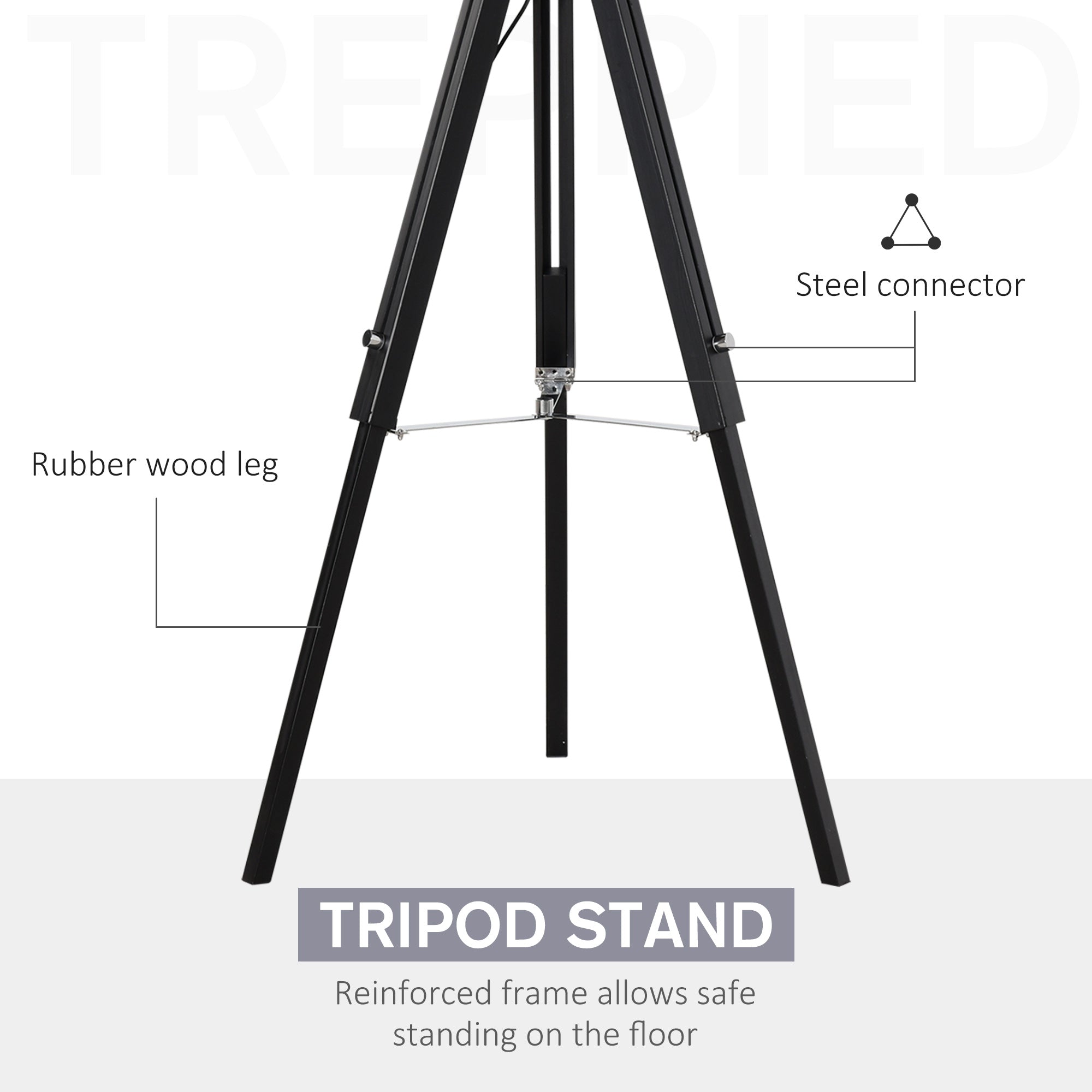 HOMCOM Modern Tripod Floor Lamps for Living Room with Fabric Lampshade, Standing Lamp for Bedroom Bulb not Included, Grey and Black