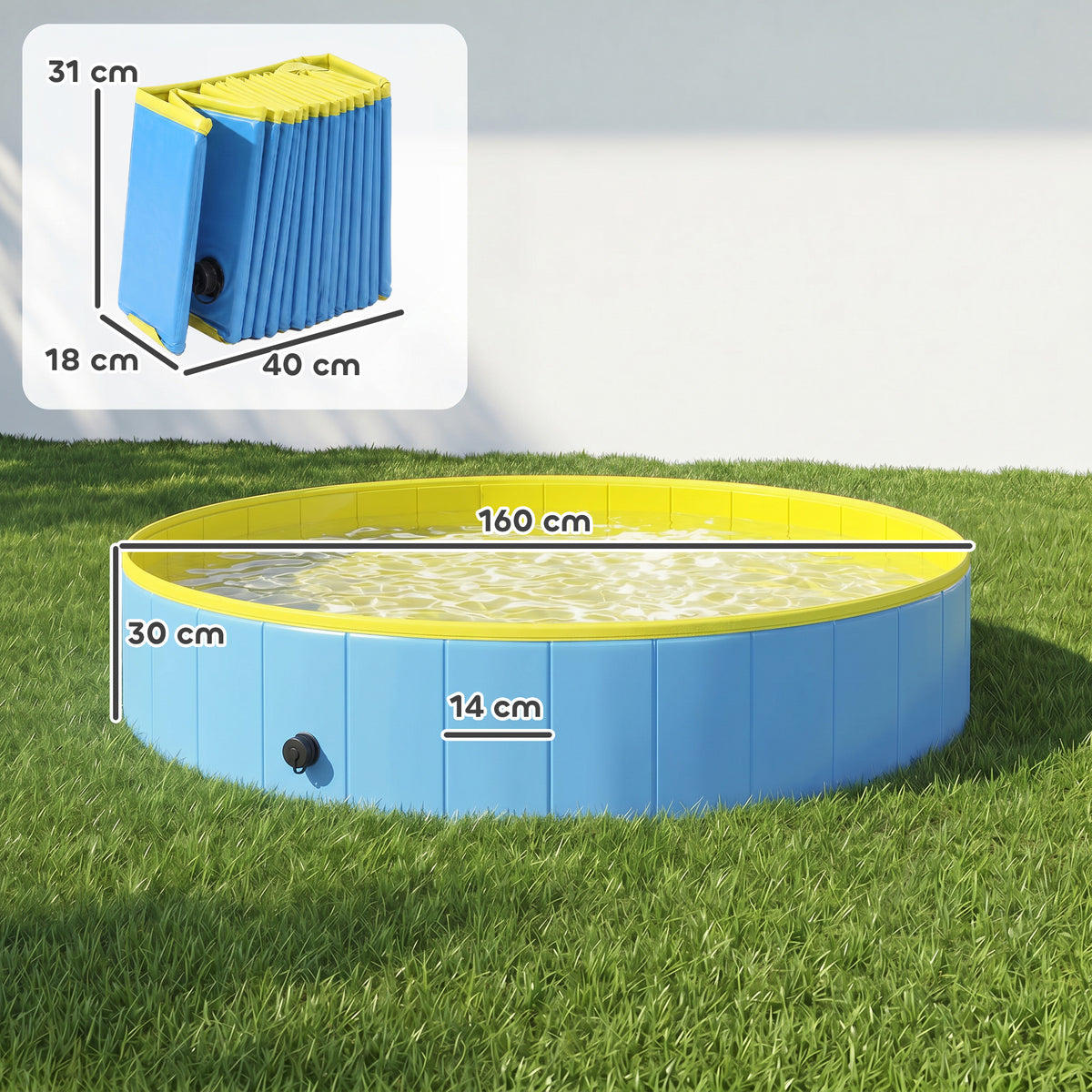 PawHut Foldable Dog Pool for Puppies and Ducks Dog Paddling Pool Bath Tub, Blue, 160 x 30cm