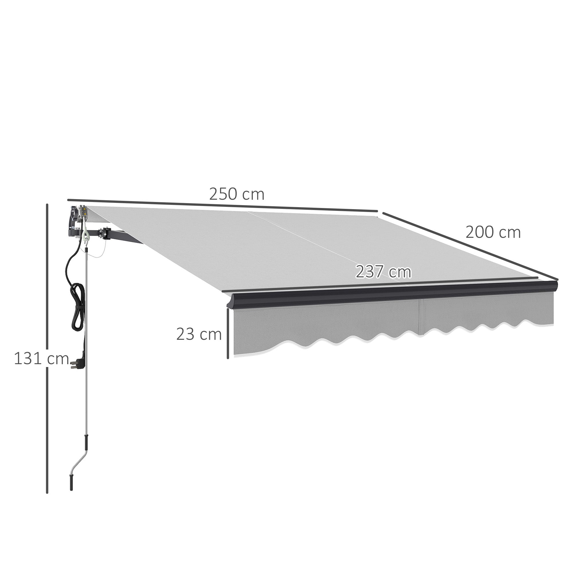Outsunny 2.5 x 2m Electric Awning with Remote Controller, Aluminium Frame DIY Retractable Awning, UV30+ Sun Shade Canopy for Garden Patio Deck Door Window, Light Grey - North Peak Garden Furniture