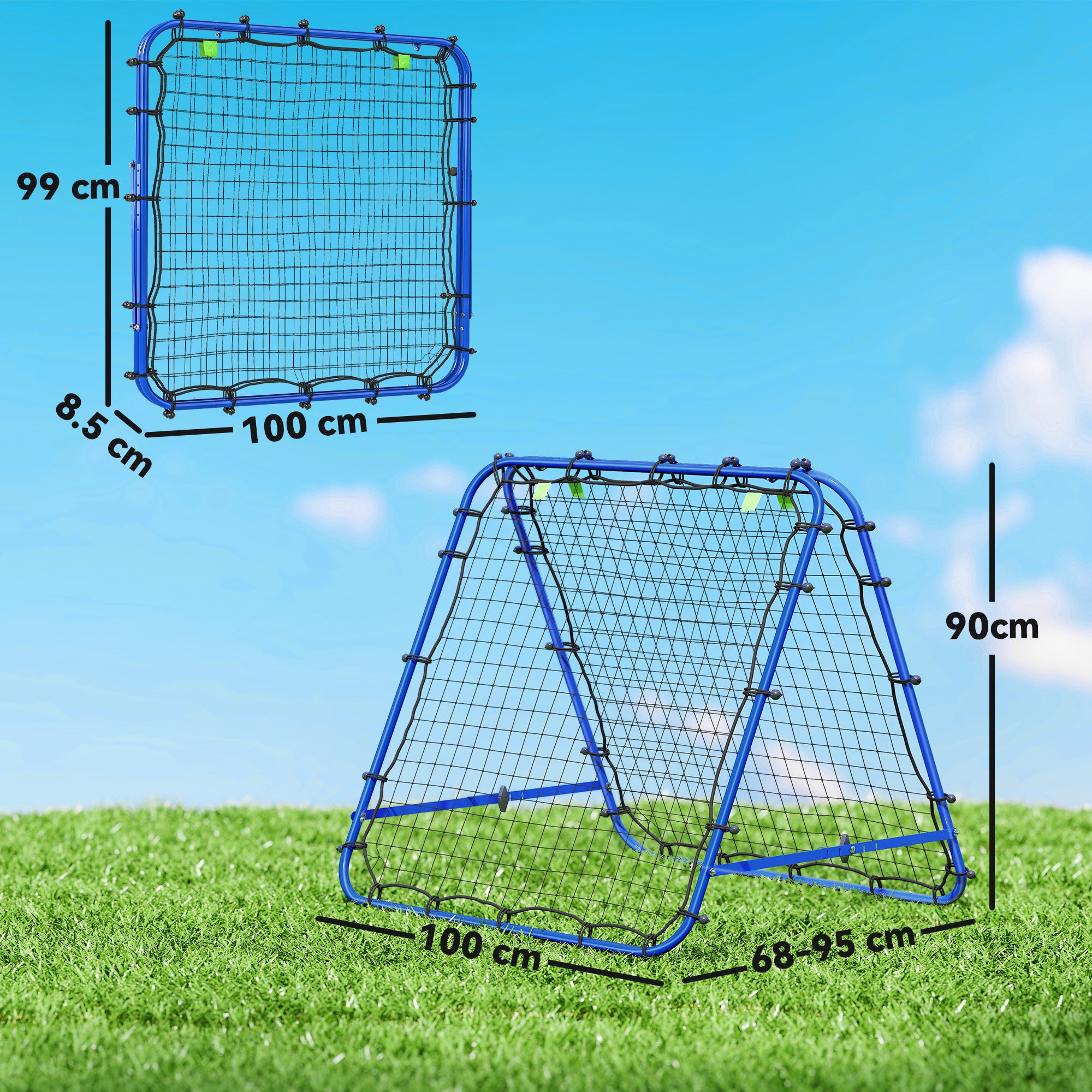 HOMCOM Double Sided Football Rebounder Net, Football Rebound Goal with 5 Adjustable Angles, Blue