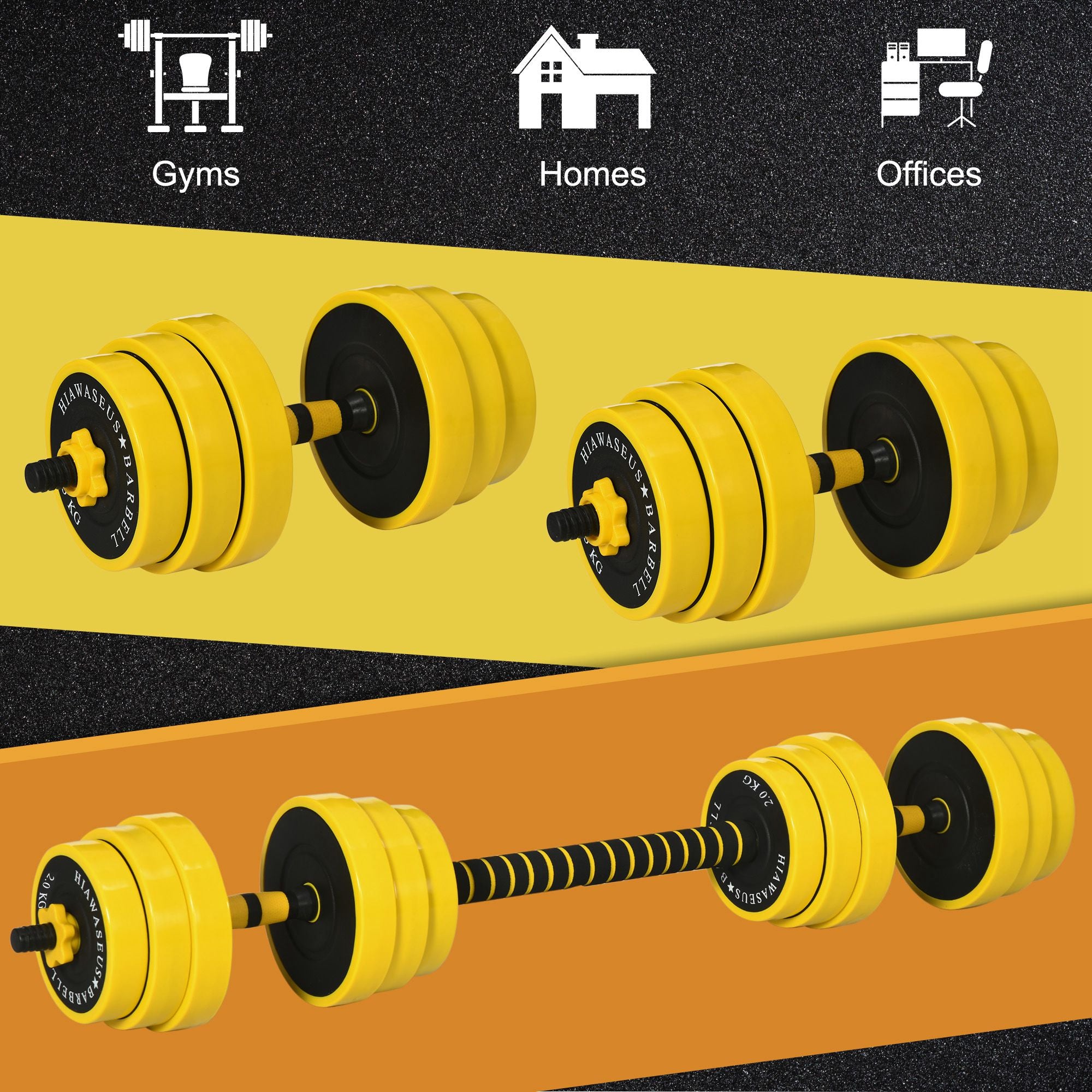 HOMCOM 30KG Dumbbell & Barbell Adjustable Set Plate Bar Clamp Rod Home Gym Sports Area Exercise Ergonomic - North Peak Garden Furniture