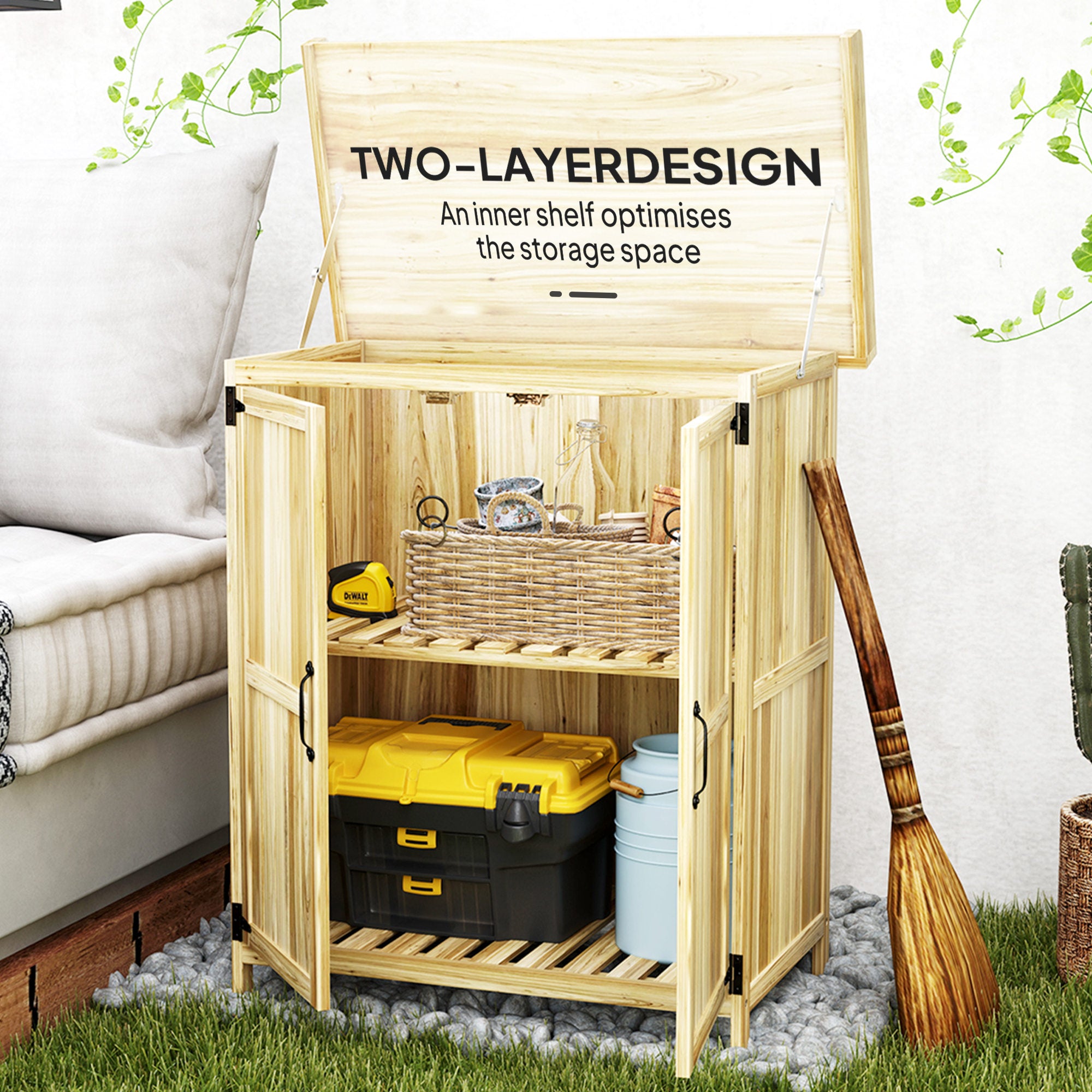 Outsunny 43 x 74cm Fir Wood Shed, with Metal Worktop - Natural Finish - North Peak Garden Furniture