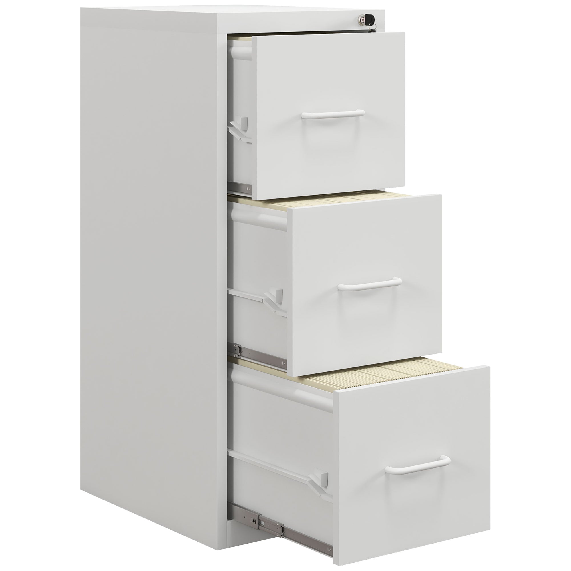 HOMCOM Three-Drawer Modern Steel Filing Cabinet - Cream - North Peak Garden Furniture