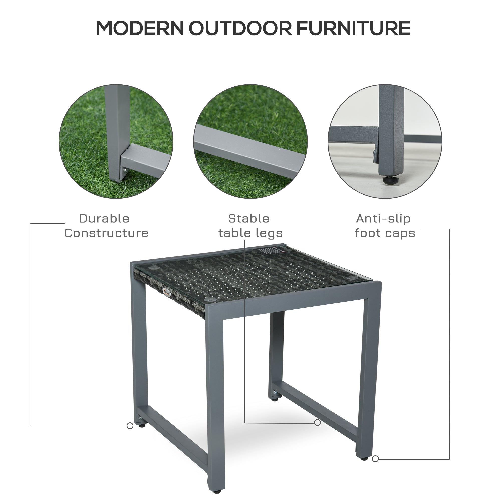 Outsunny Rattan End Table Side Coffee Desk Outdoor Patio Wicker Sofa Chat Garden Furniture - North Peak Garden Furniture
