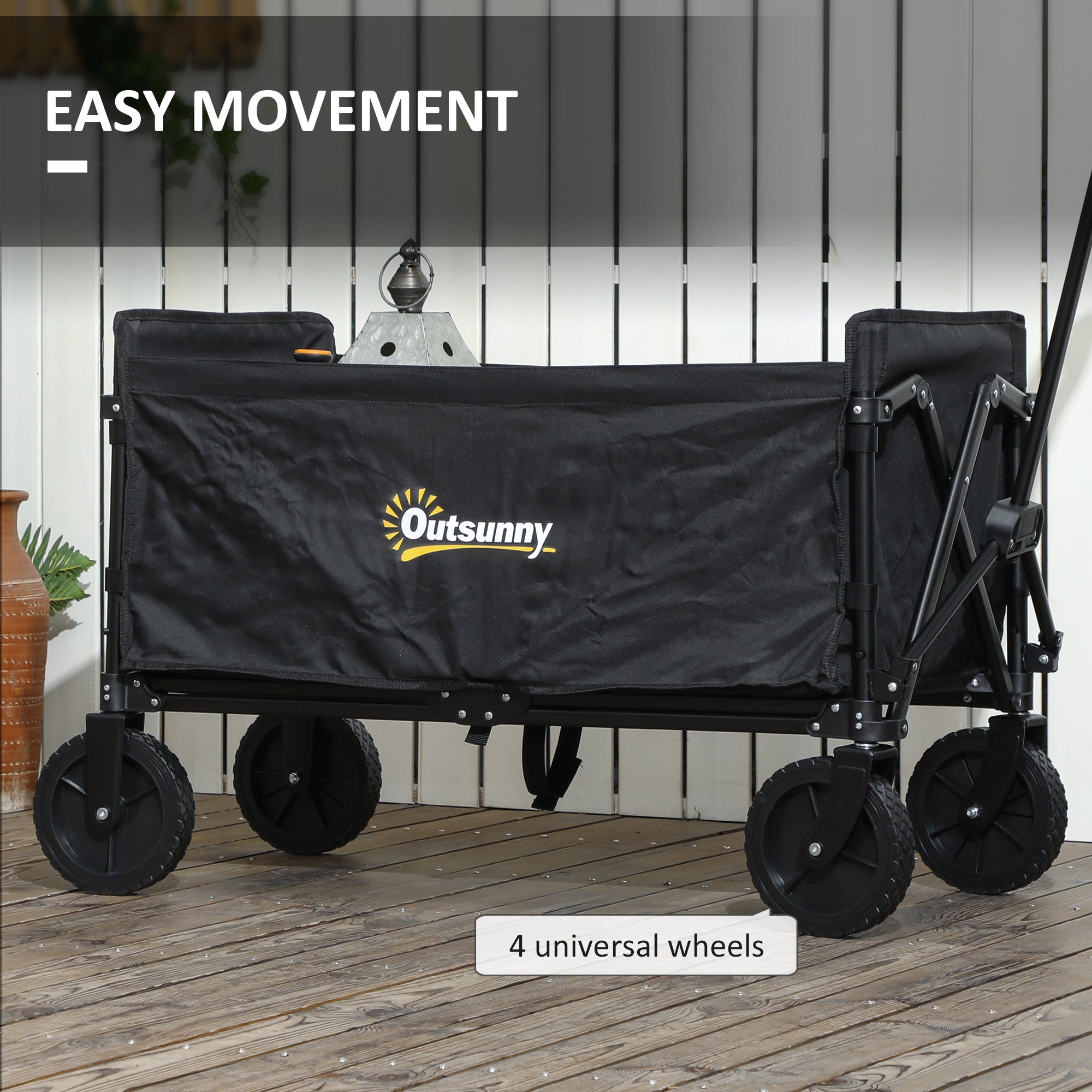 Outsunny 120L Folding Garden Trolley Cart, Outdoor Collapsible Wagon with Wheels and Adjustable Handle for Beach, Camping, Festival, Black - North Peak Garden Furniture
