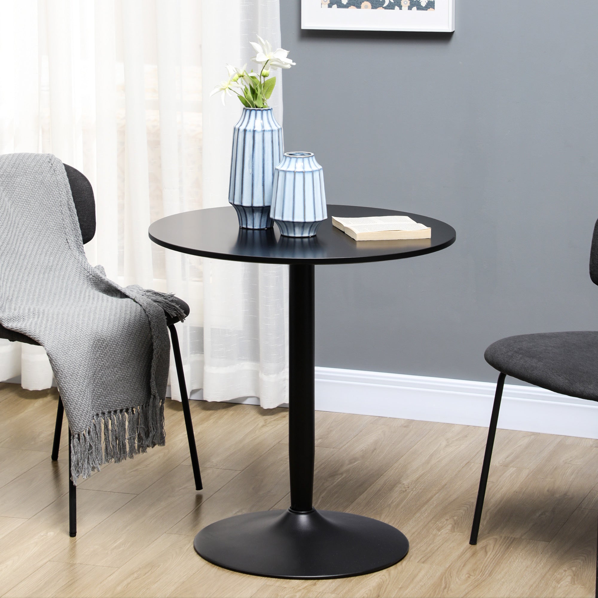 HOMCOM 75H x Φ70cm Two-Person Minimalistic Dining Table - Black - North Peak Garden Furniture