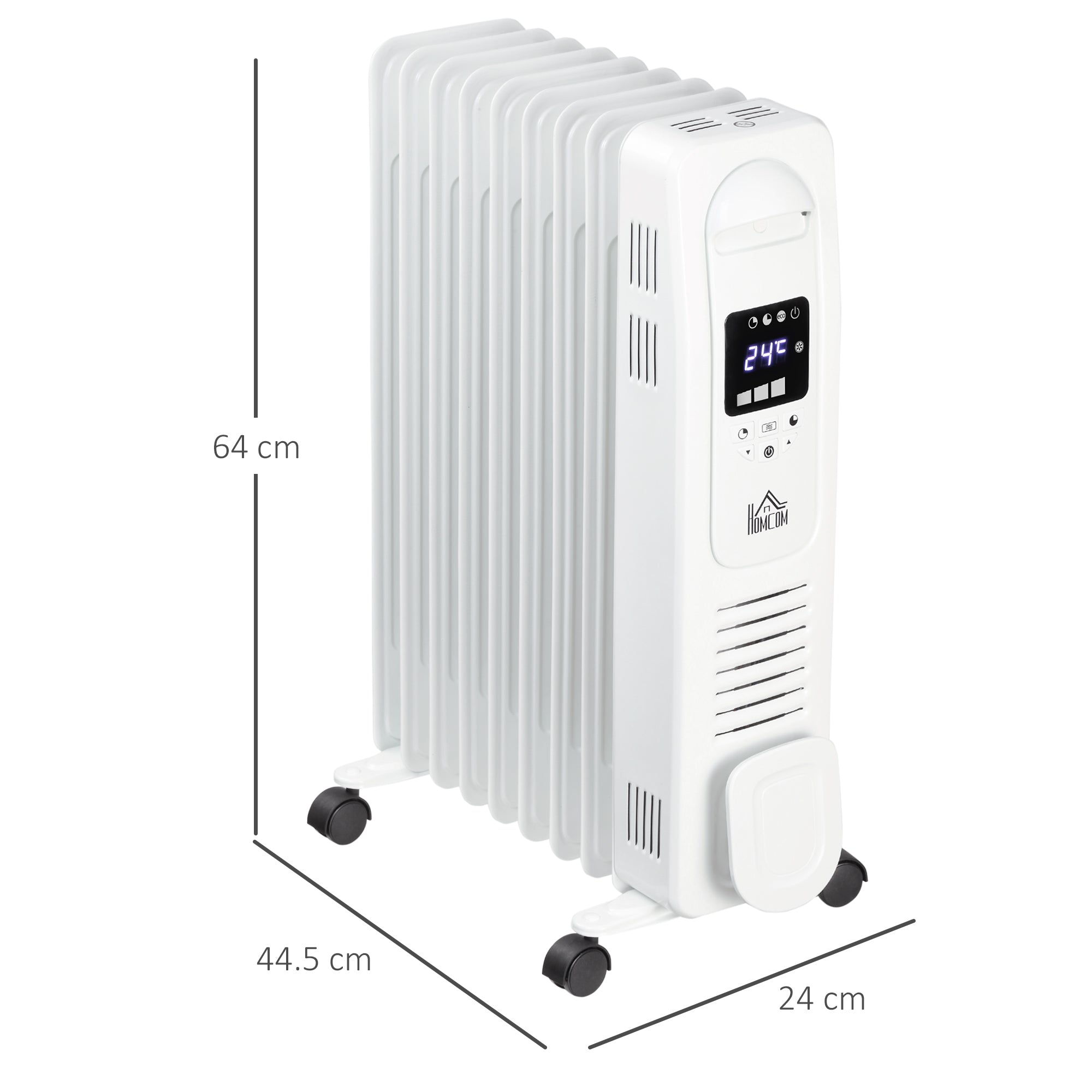HOMCOM 2000W Digital Oil Filled Radiator, 9 Fin, Portable Electric Heater with LED Display, Timer, 3 Heat Settings, Safety Cut-Off and Remote Control, White - North Peak Garden Furniture