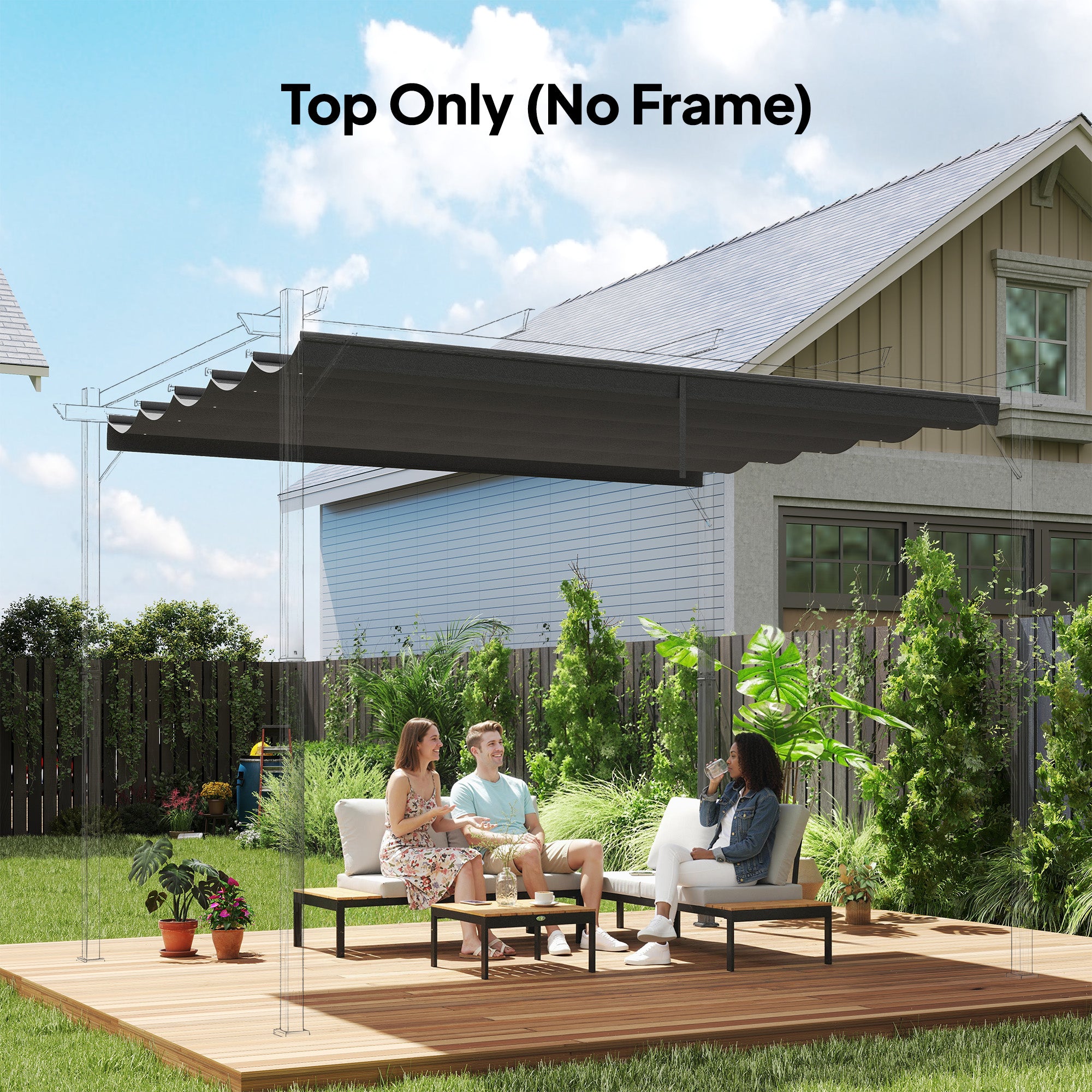 Outsunny Retractable Pergola Shade Cover, Replacement Canopy for 4 x 3 (m) Pergola, Retractable Roof, Dark Grey