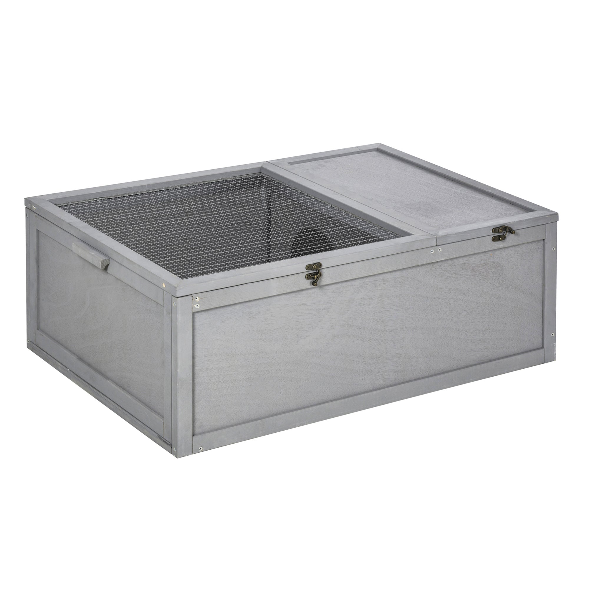 PawHut 94 cm Wooden Tortoise House Turtle Habitat Small Reptile Cage Enclosure with Two Room Grey - North Peak Garden Furniture