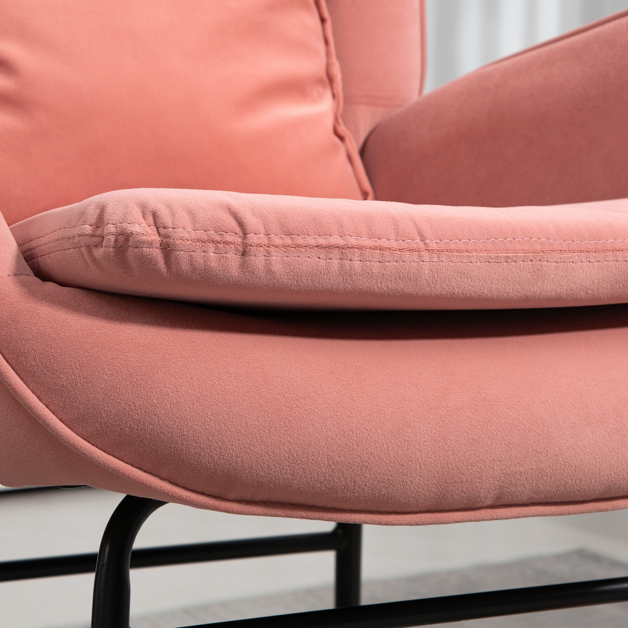 HOMCOM Velvet Rocking Chair Armchair with Lumbar Pillow, Metal Legs and Wood Base for Living Room, Bedroom, Pink - North Peak Garden Furniture