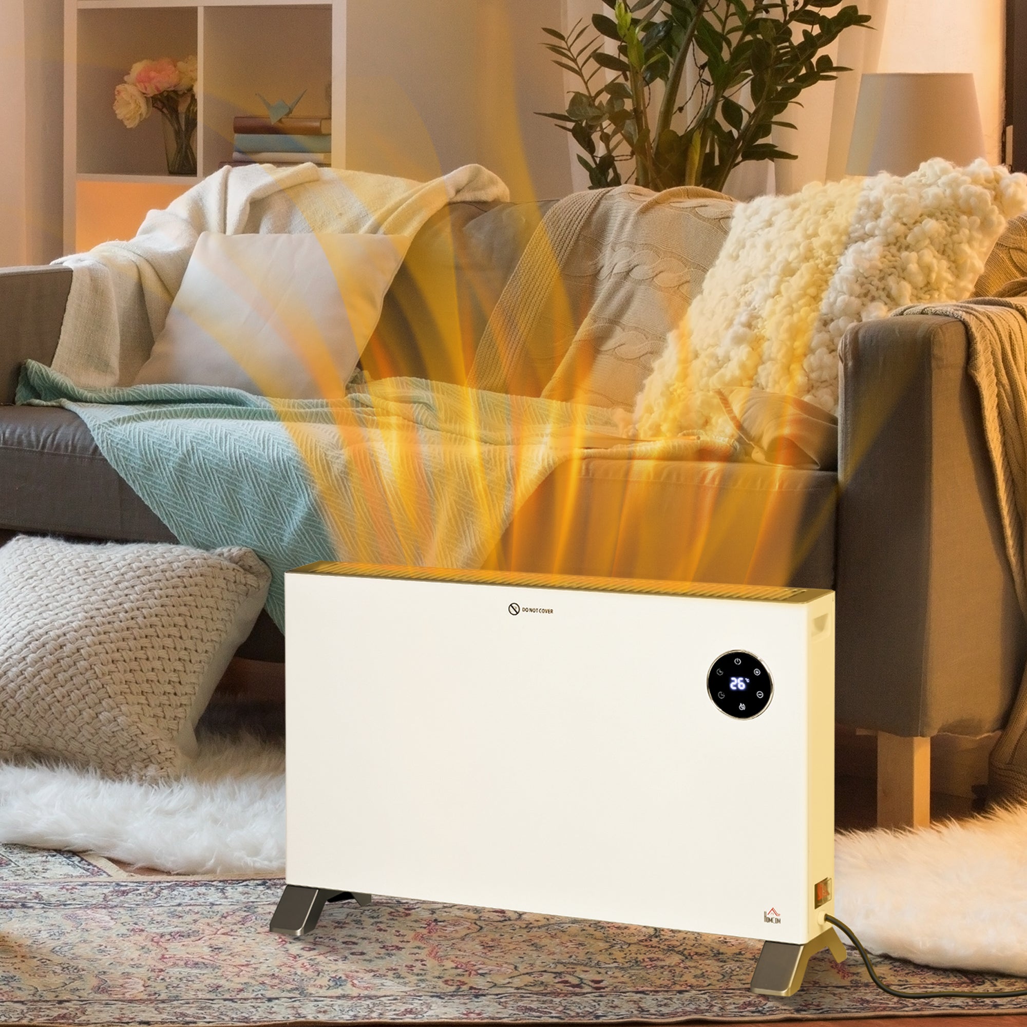 HOMCOM 2000W Electric Convector Heater, Freestanding Space Heater with 3 Heat Settings, Adjustable Thermostat, Timer, White - North Peak Garden Furniture