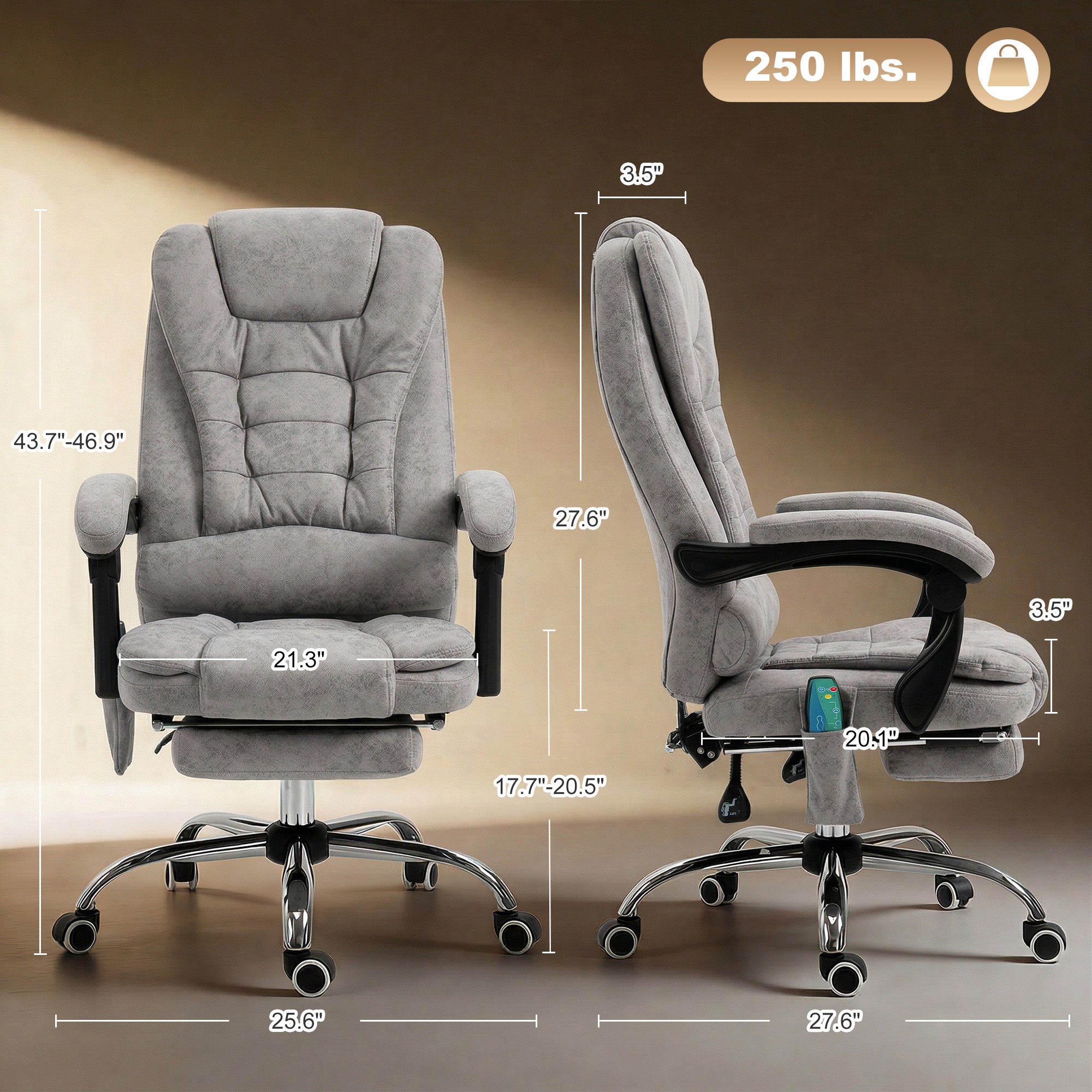 Vinsetto Heated 6 Points Vibration Massage Executive Office Chair Adjustable Swivel Ergonomic High Back Desk Chair Recliner with Footrest Grey