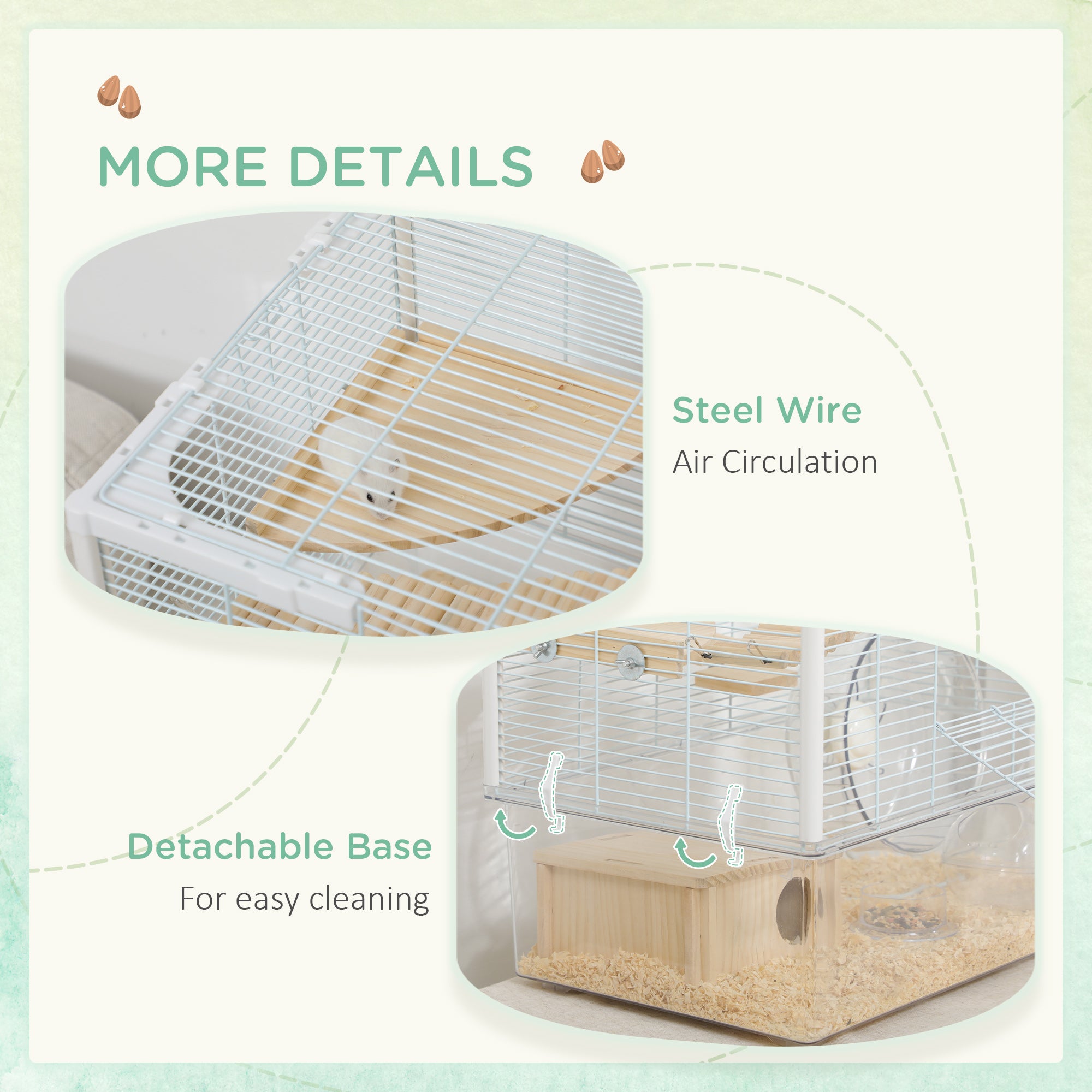 PawHut Hamster Cage, Gerbil Cage with Wooden Ramp, Exercise Wheel, Food Bowl - White - North Peak Garden Furniture