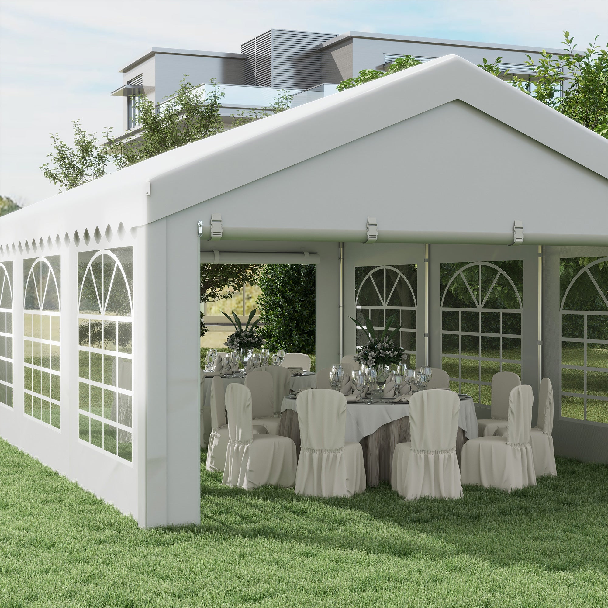 Outsunny 6m x 4 m Garden Gazebo Portable Carport Shelter w/ Removable Sidewalls & Doors Party Tent Shelter Car Canopy