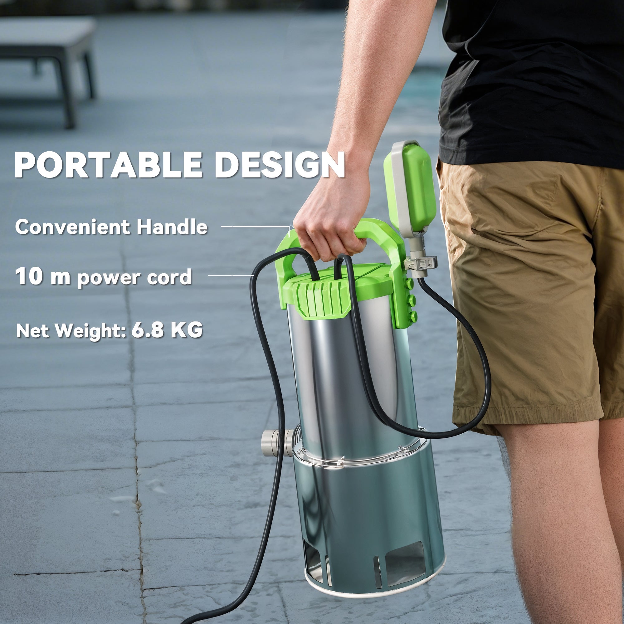 Outsunny 1100W Submersible Water Pump for Dirty/Clean Water, 18500L/H Electric Sump Pump with Float Switch, Drain Water from Garden Pond, Hot Tub, Ditches, Portable and Lightweight, Green