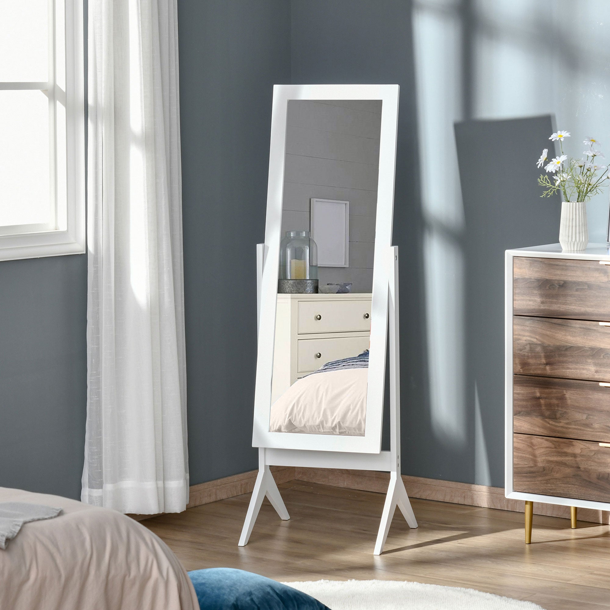 HOMCOM Freestanding Dressing Mirror Bedroom Tall Adjustable Angle 148x47cm White