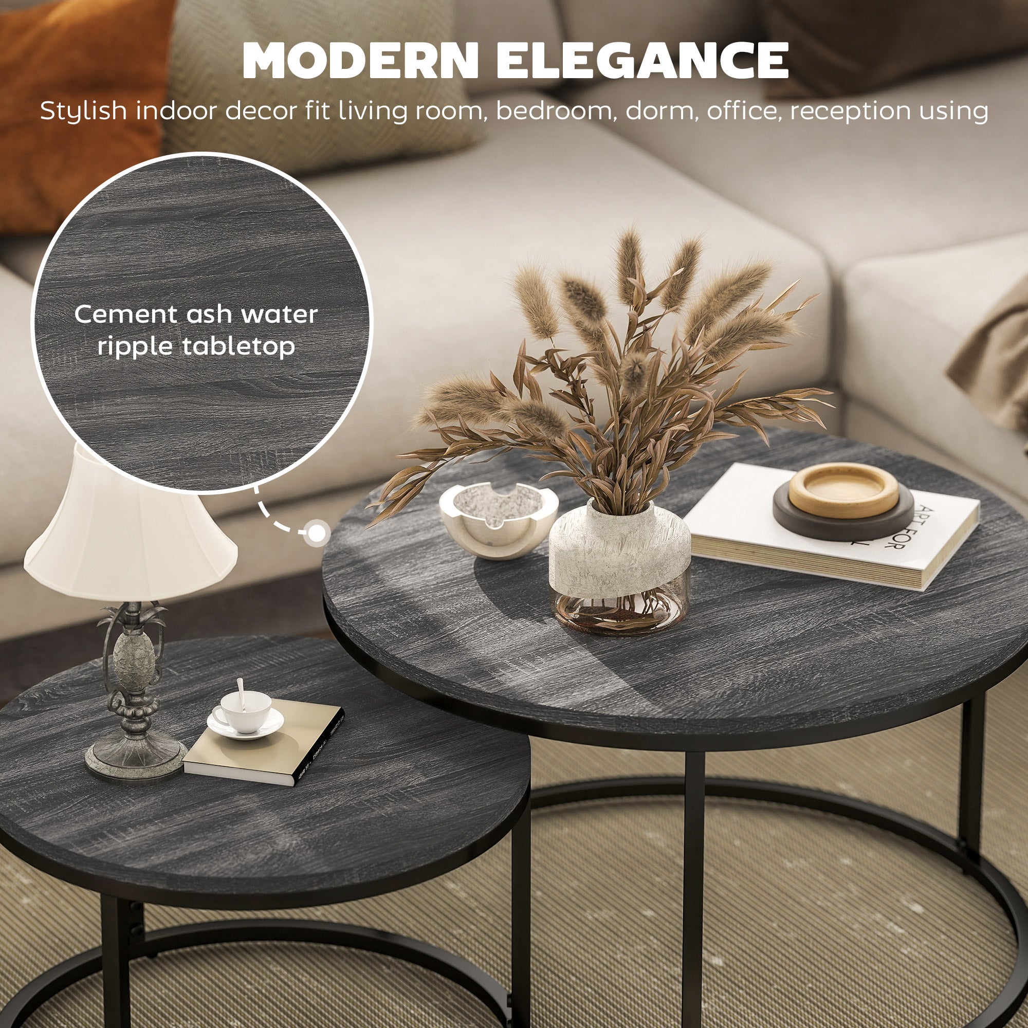 HOMCOM Set of Two Marble-Effect Stacking Tables - Wood Grey - North Peak Garden Furniture