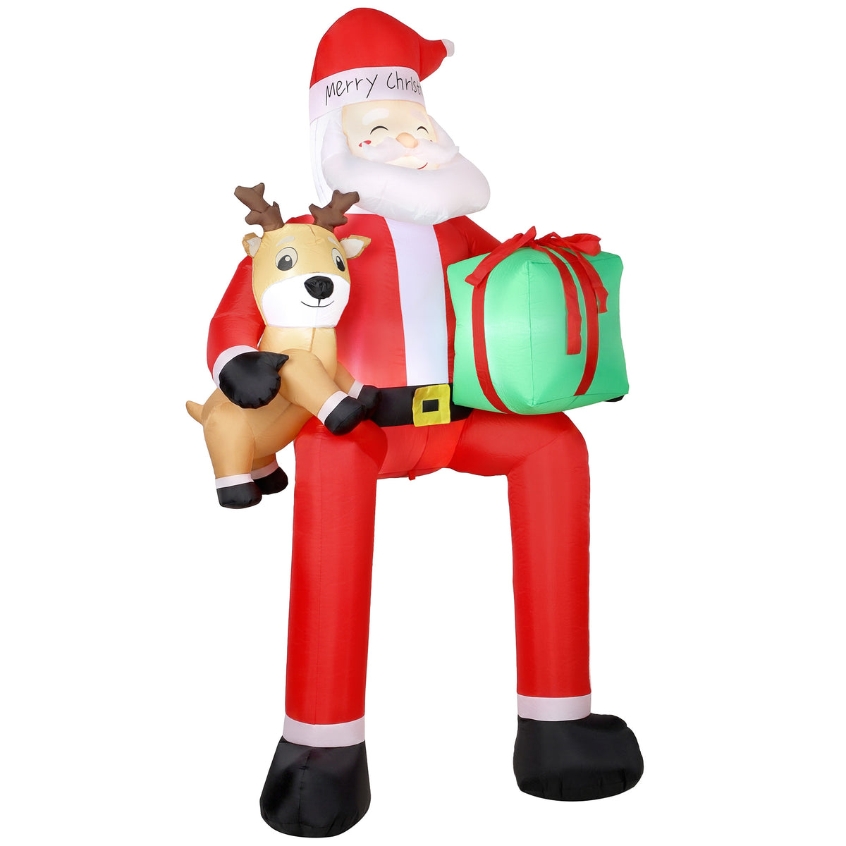 Outsunny 9.3ft Giant Christmas Inflatable Hanging Santa Claus Sitting w/ Reindeer, Gift Box