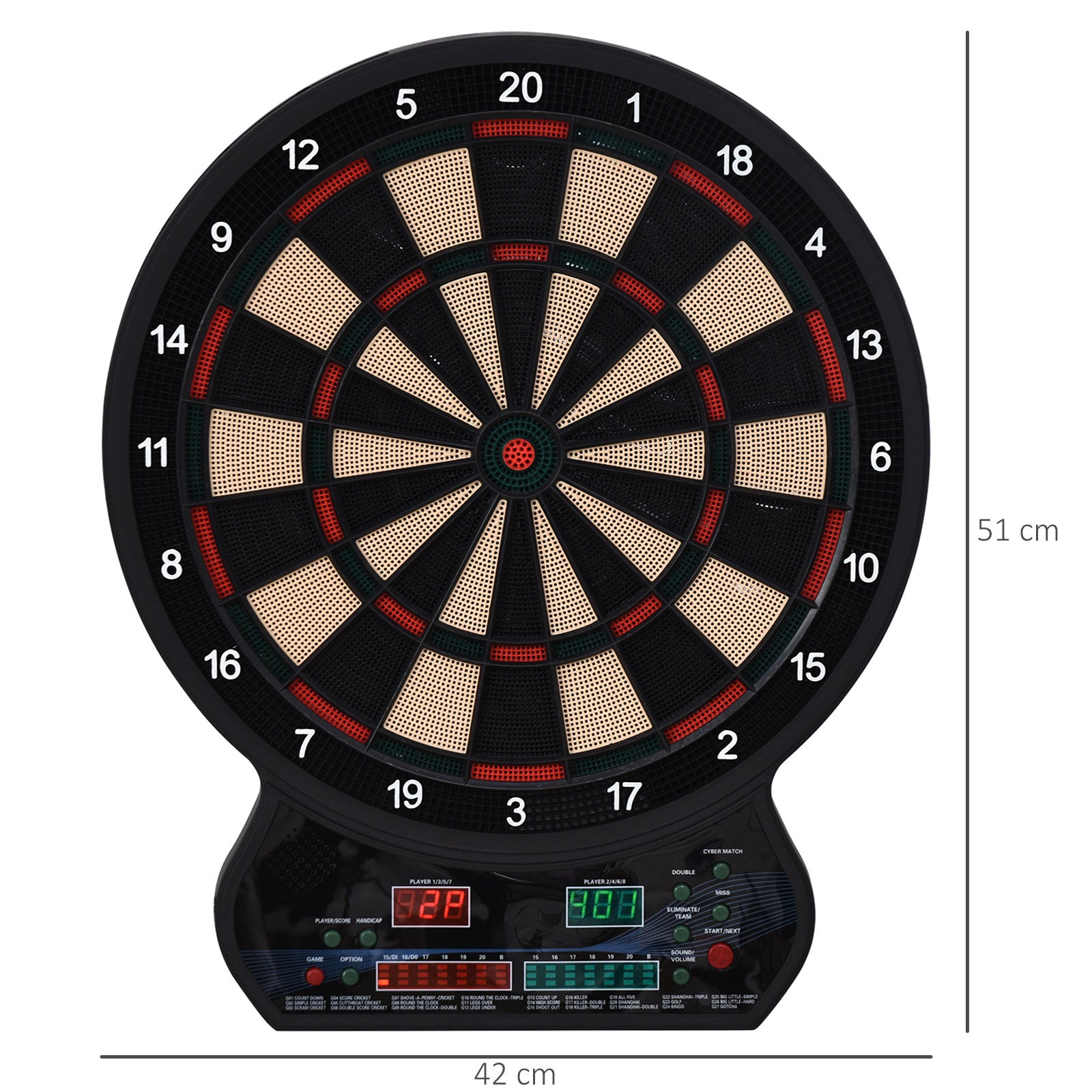 HOMCOM Electronic Hanging Dartboard LED Digital Score Set 27 Games and 202 Variations with 12 Soft Tip Darts