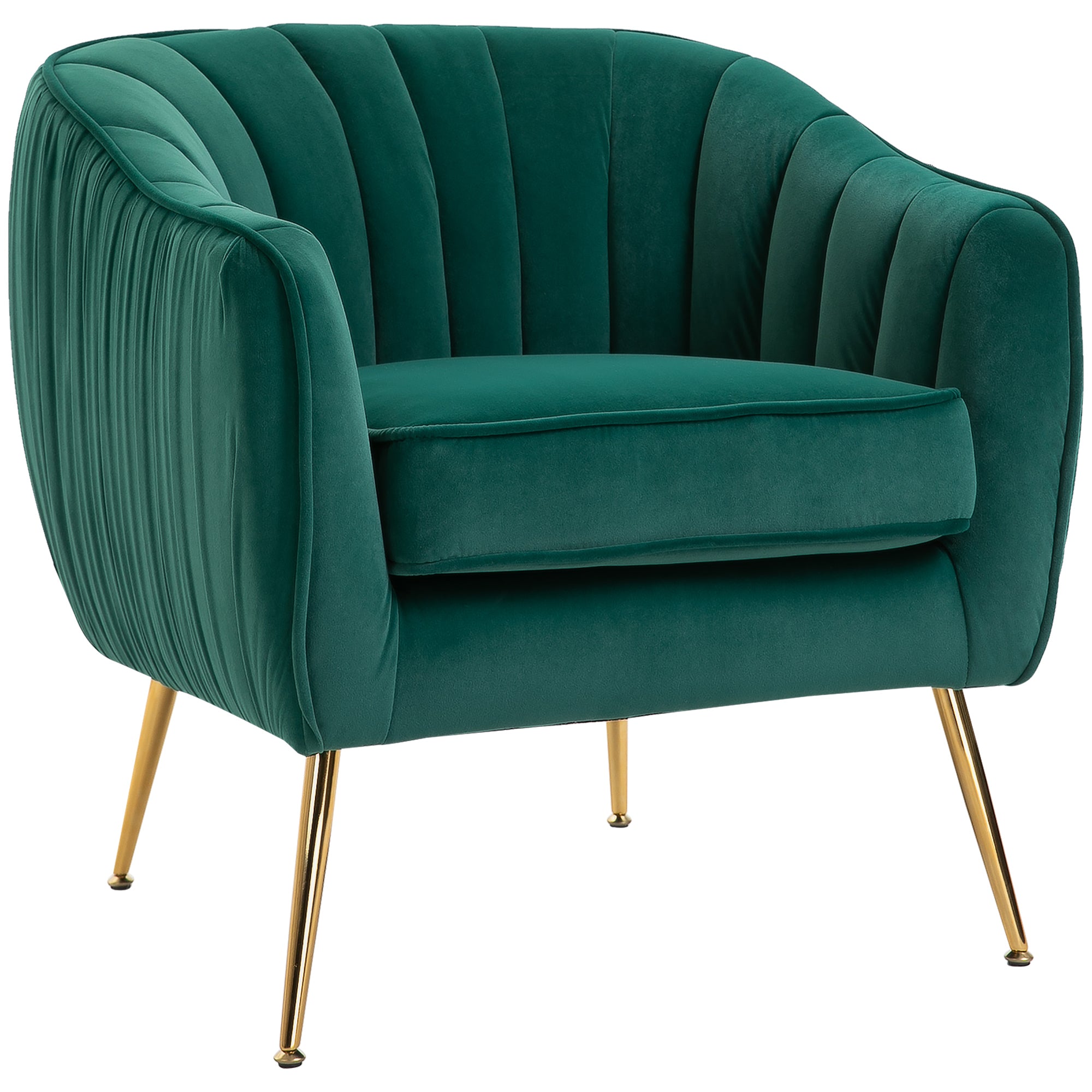 HOMCOM Velvet Tub chair, Luxury Accent Chair with Golden Metal Leg, Comfy Upholstered Armchair with Thick Padded Seat for Living Room, Green