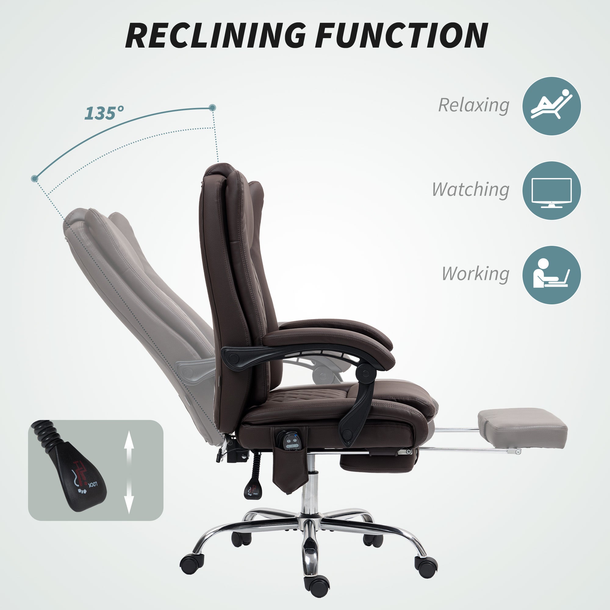 HOMCOM Executive Office Chair with 6-point Massage and Heat - Dark Brown - North Peak Garden Furniture