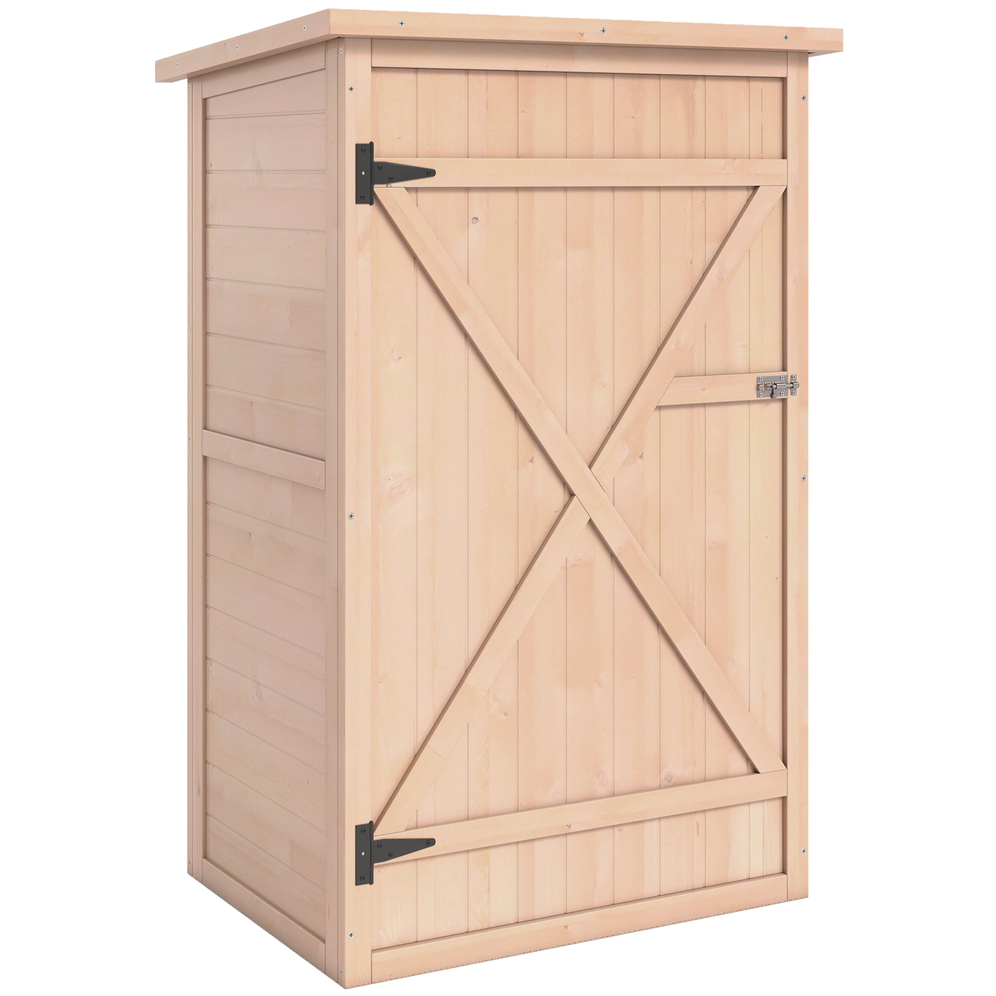 Outsunny Garden Shed Wooden Garden Storage Shed Fir Wood Tool Cabinet Organiser with Shelves 75L x 56W x115Hcm Natural