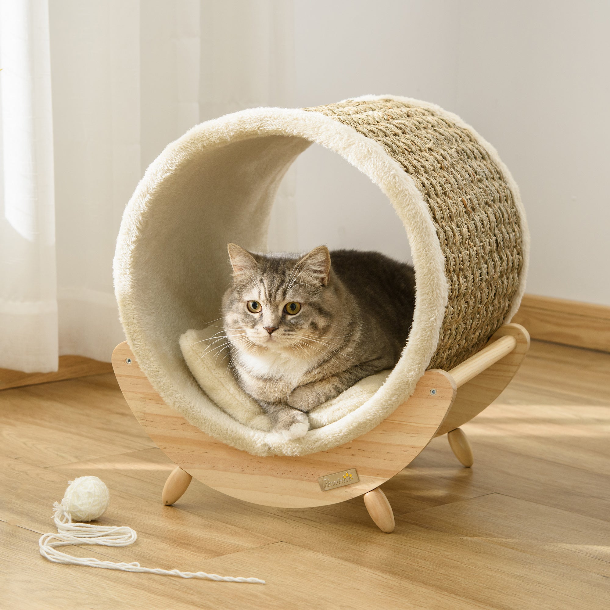 PawHut Raised Cat House, with Scratcher - Beige - North Peak Garden Furniture