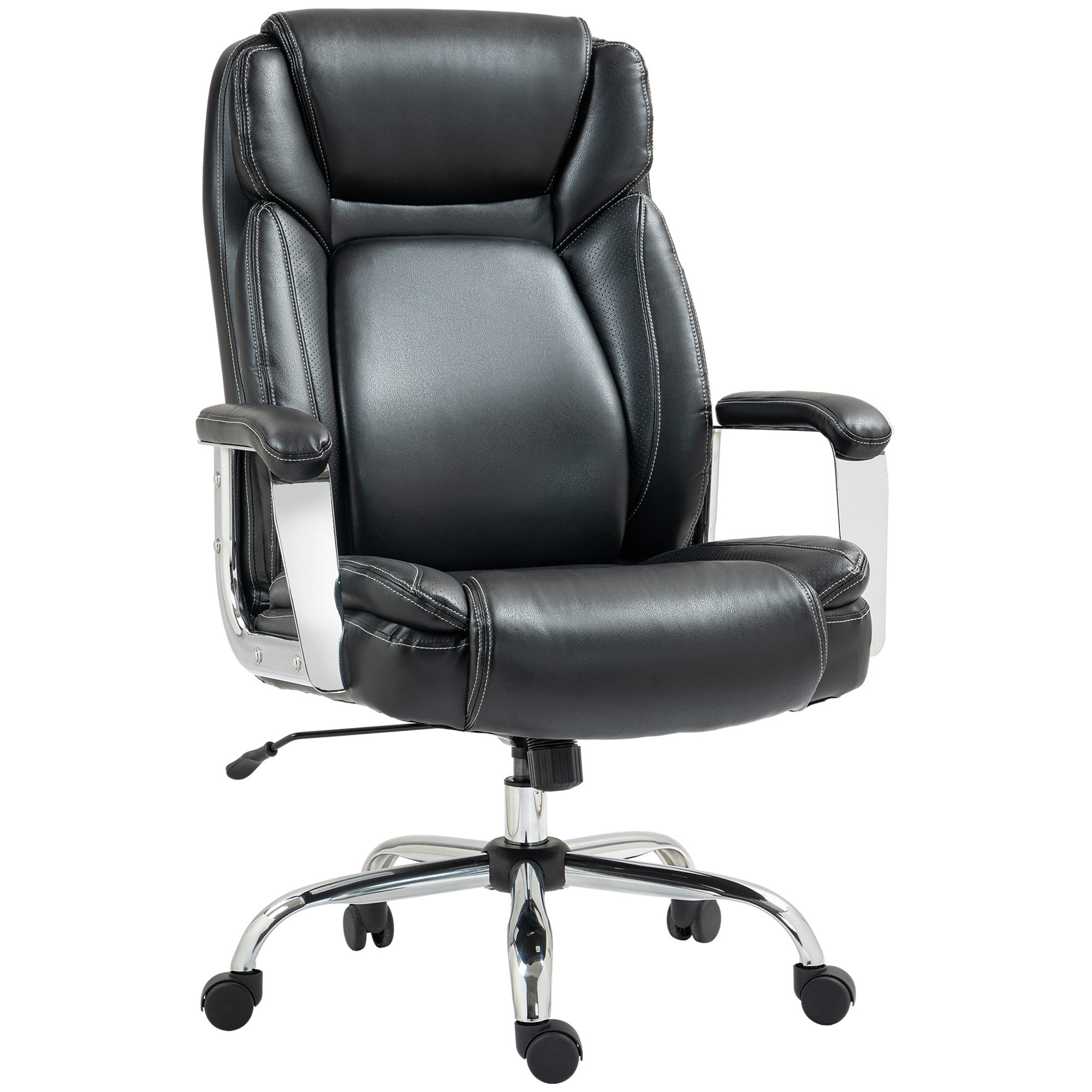 HOMCOM Ergonomic Office Chair, Heavy Duty Faux Leather Desk Chair with Tilt Function, Adjustable Height, 227kg 500LBS Swivel Computer Chair for Home Study, Black - North Peak Garden Furniture