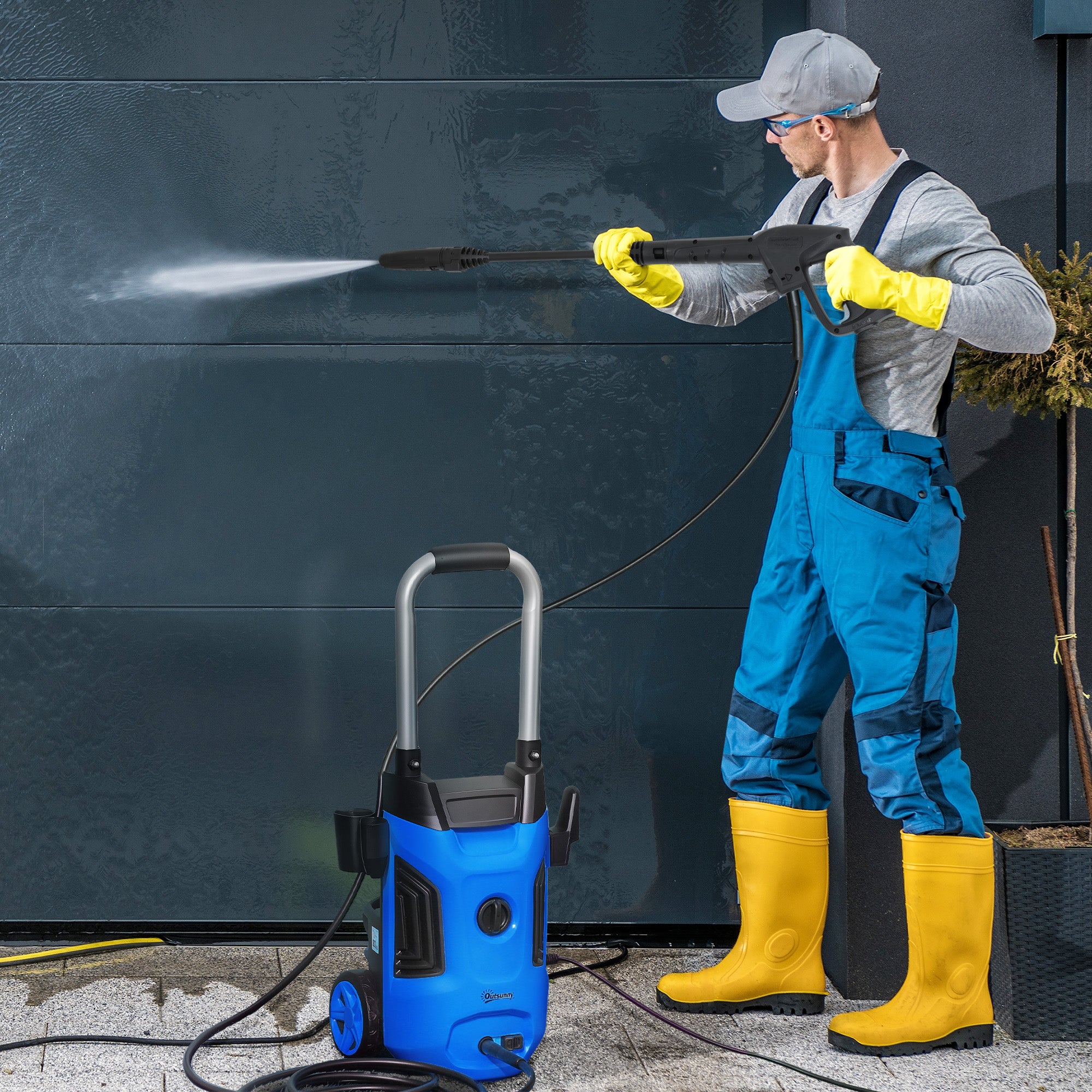 Outsunny 1800W High Pressure Washer, 150 Bar Pressure, 420 L/h Flow, Portable Power Washer Jet Wash Cleaner with Adjustable Nozzle, 6M Hose, Steel Handle for Home Patio Car Driveway, Blue - North Peak Garden Furniture