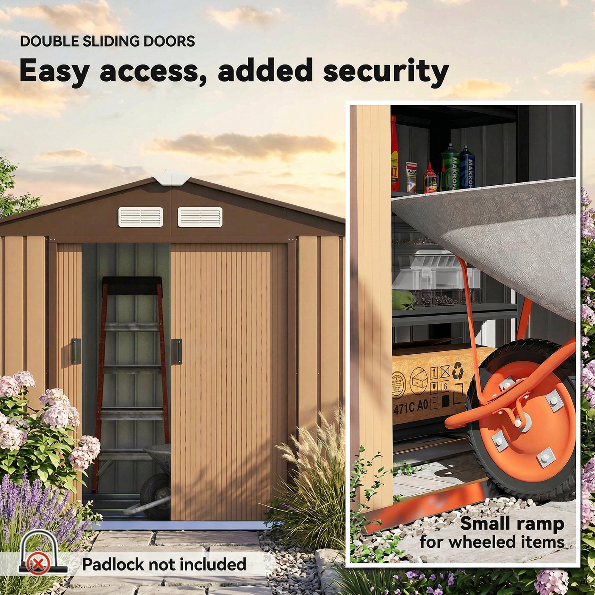 Outsunny 7 x 4ft Lockable Metal Garden Tool Storage Shed Storage - Yellow