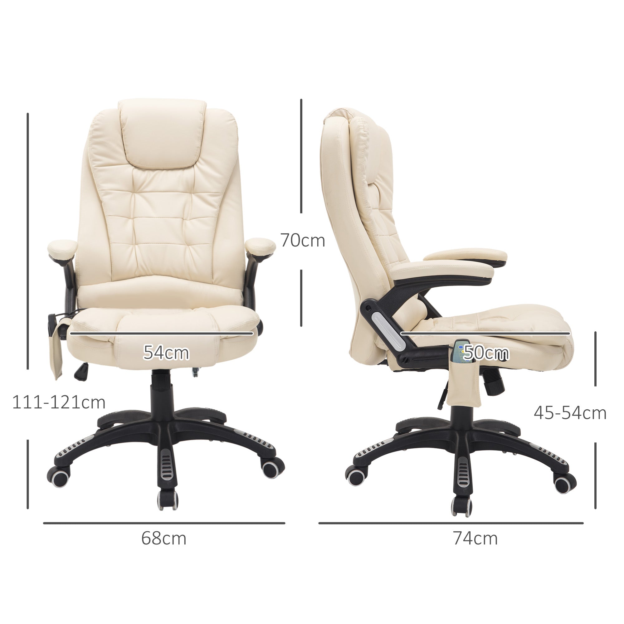HOMCOM Heated Massage Office Chair, PU Leather Executive Office Chair with High Back, Tilt and Reclining Function, Beige - North Peak Garden Furniture