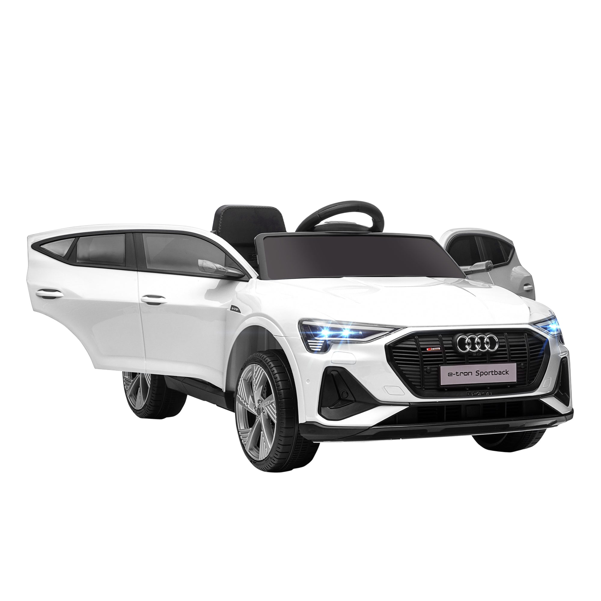 HOMCOM 12V Kids Electric Ride-On Car, with Remote Control, Lights, Music, Horn - White - North Peak Garden Furniture