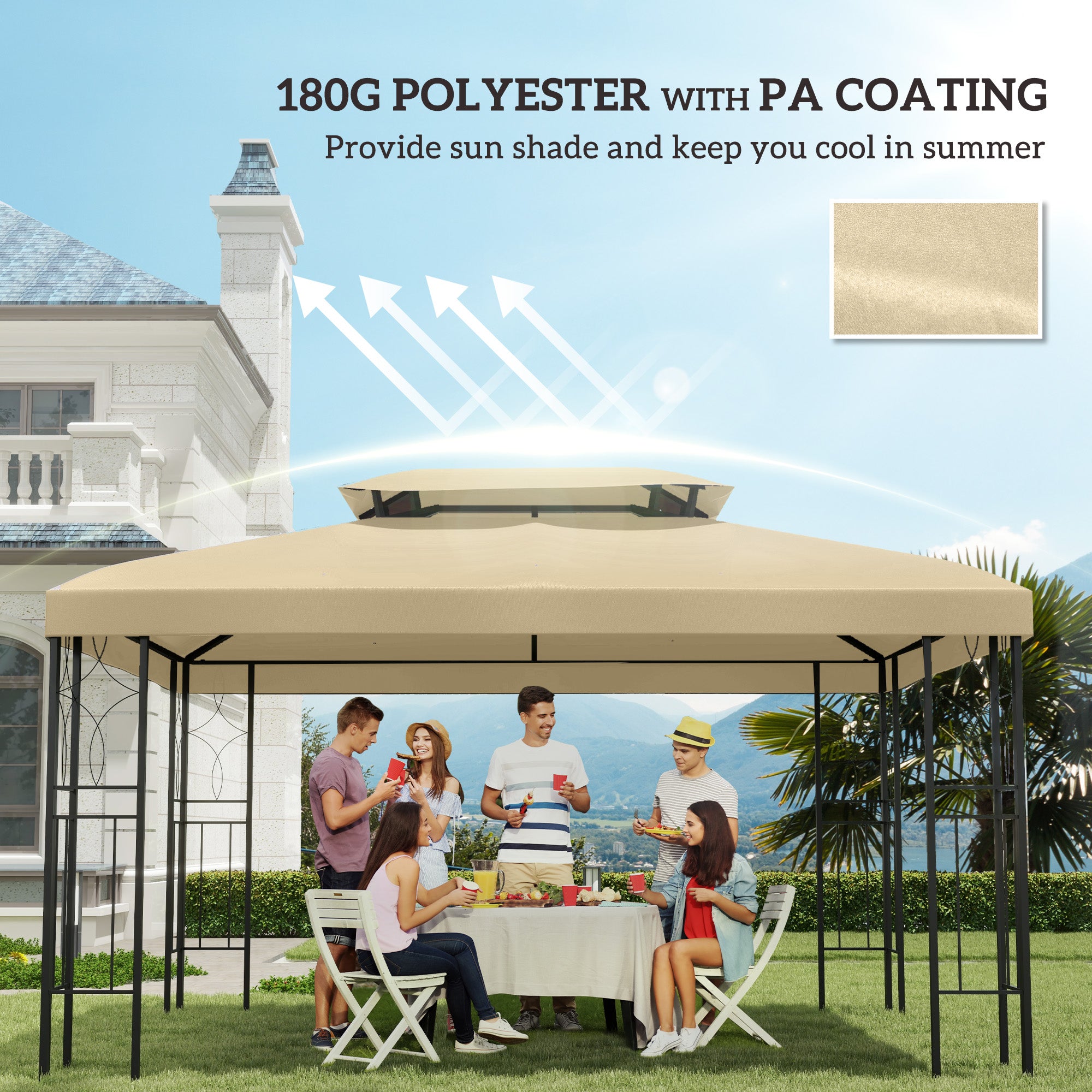Outsunny Gazebo Roof Replacement, for 3 x 4m Frames - Cream - North Peak Garden Furniture