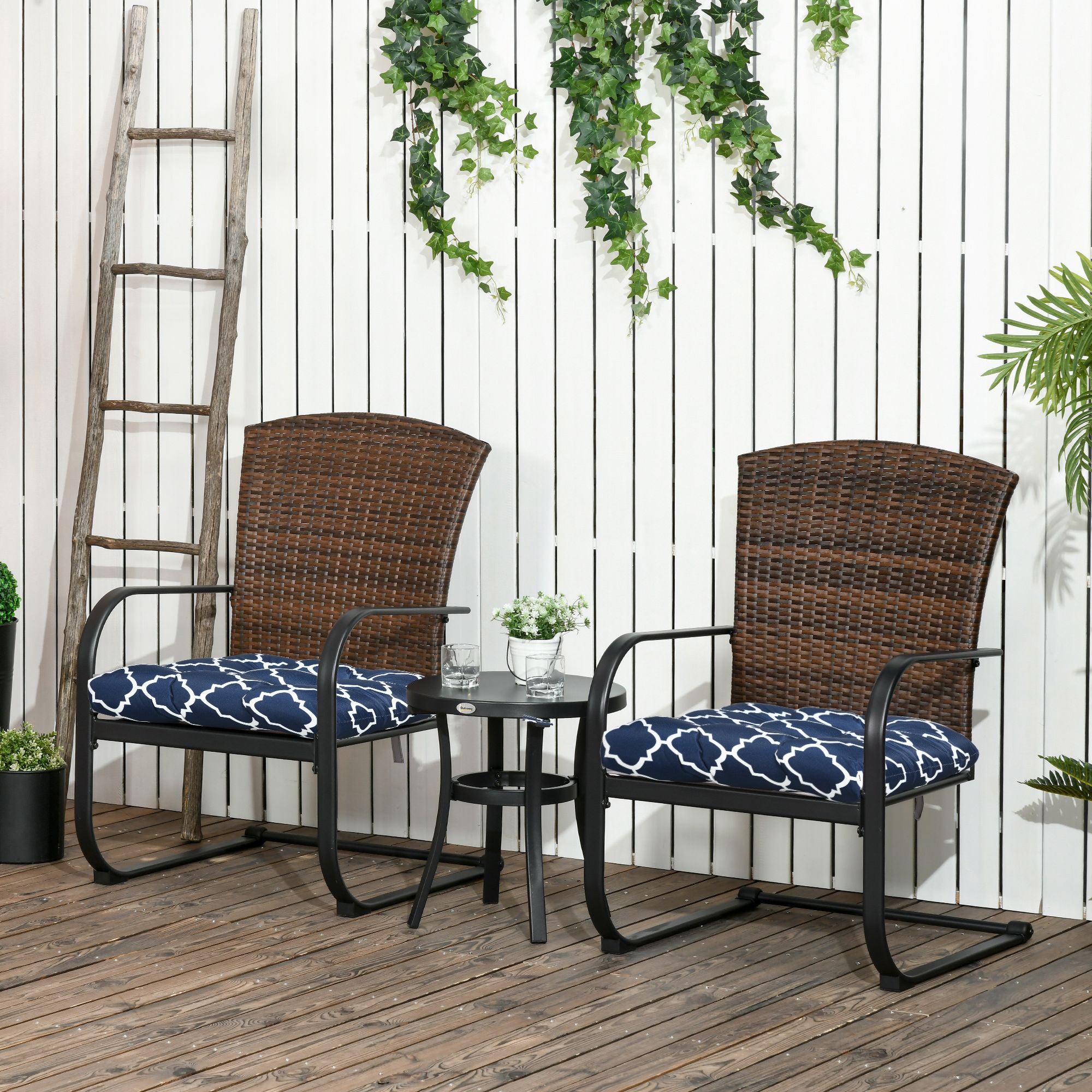 Outsunny Set of Two Patterned Outdoor Seat Cushions - Blue/White - North Peak Garden Furniture
