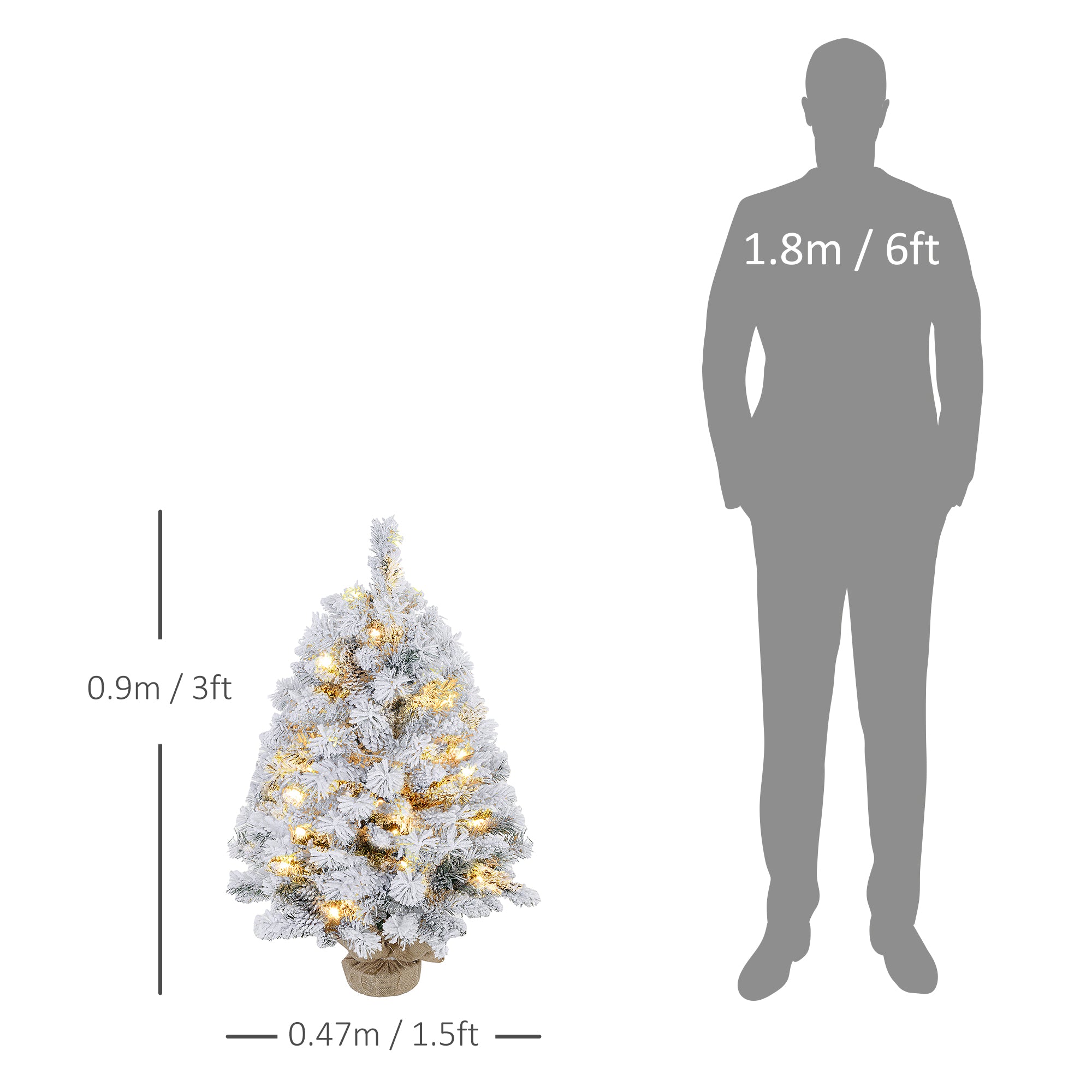 HOMCOM 3ft Snowy Tabletop Christmas Tree, with LED Lights