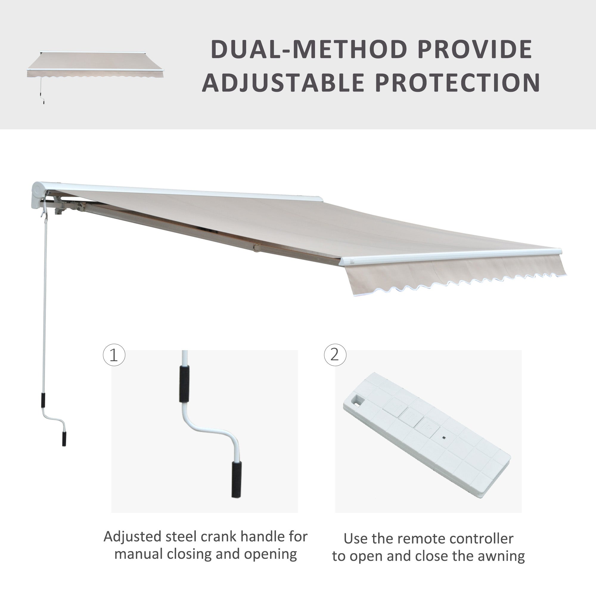Outsunny 2.95Lx2.5M Retractable Manual/Electric Awning-Cream White/White - North Peak Garden Furniture