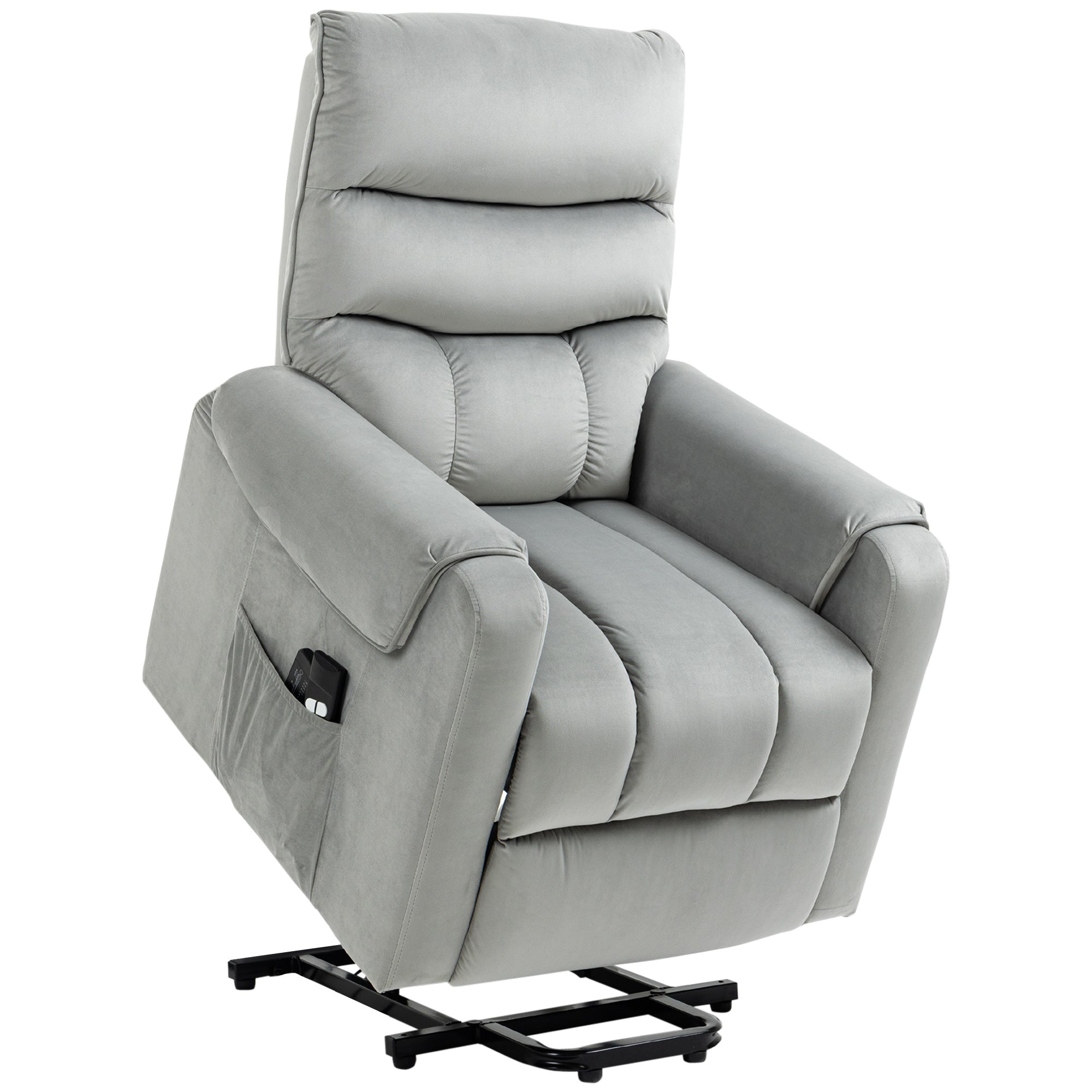 HOMCOM Vibration Massage Rise and Recliner Chair, Electric Power Lift Recliner with Remote Control and Side Pockets, Grey - North Peak Garden Furniture