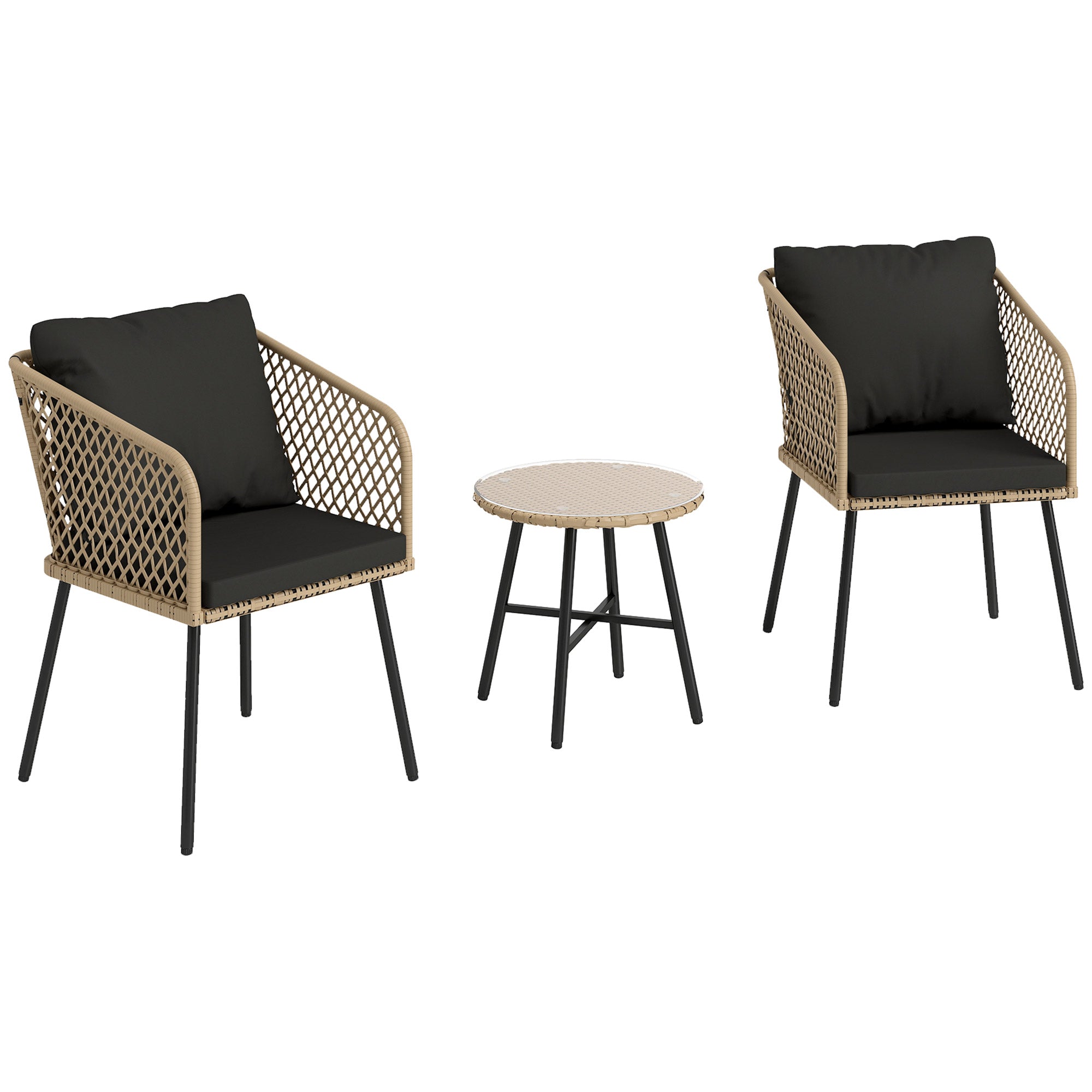 Outsunny Three-Piece Cut-Out Rattan Chair and Table Set - Brown/Black - North Peak Garden Furniture